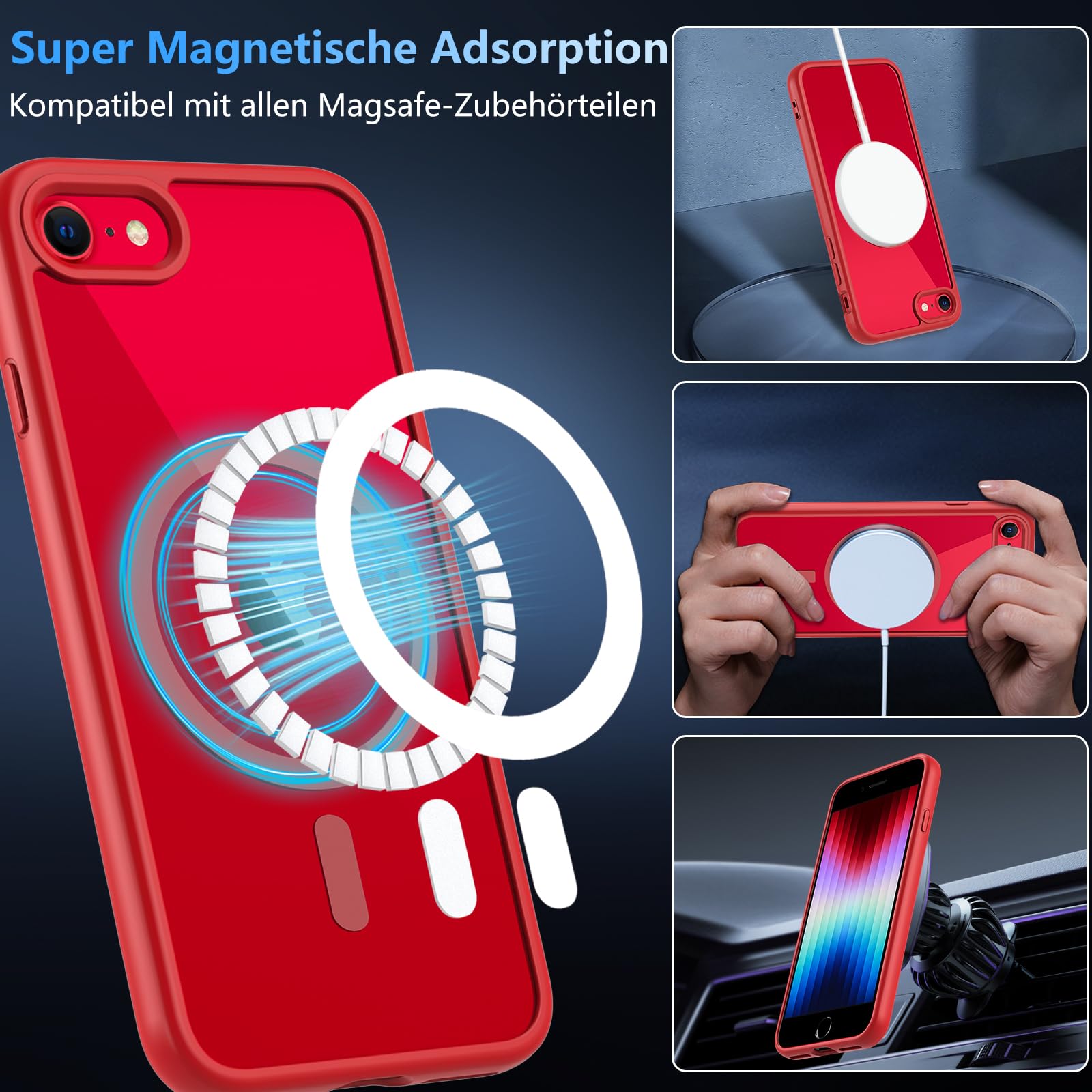 OWKEY Custodia per iPhone SE 2020/2022, iPhone 8/7 – Magnetica Cover Magnetica Compatibile con MagSafe Custodia Protettiva per iPhone SE/8/7 (Rosso)