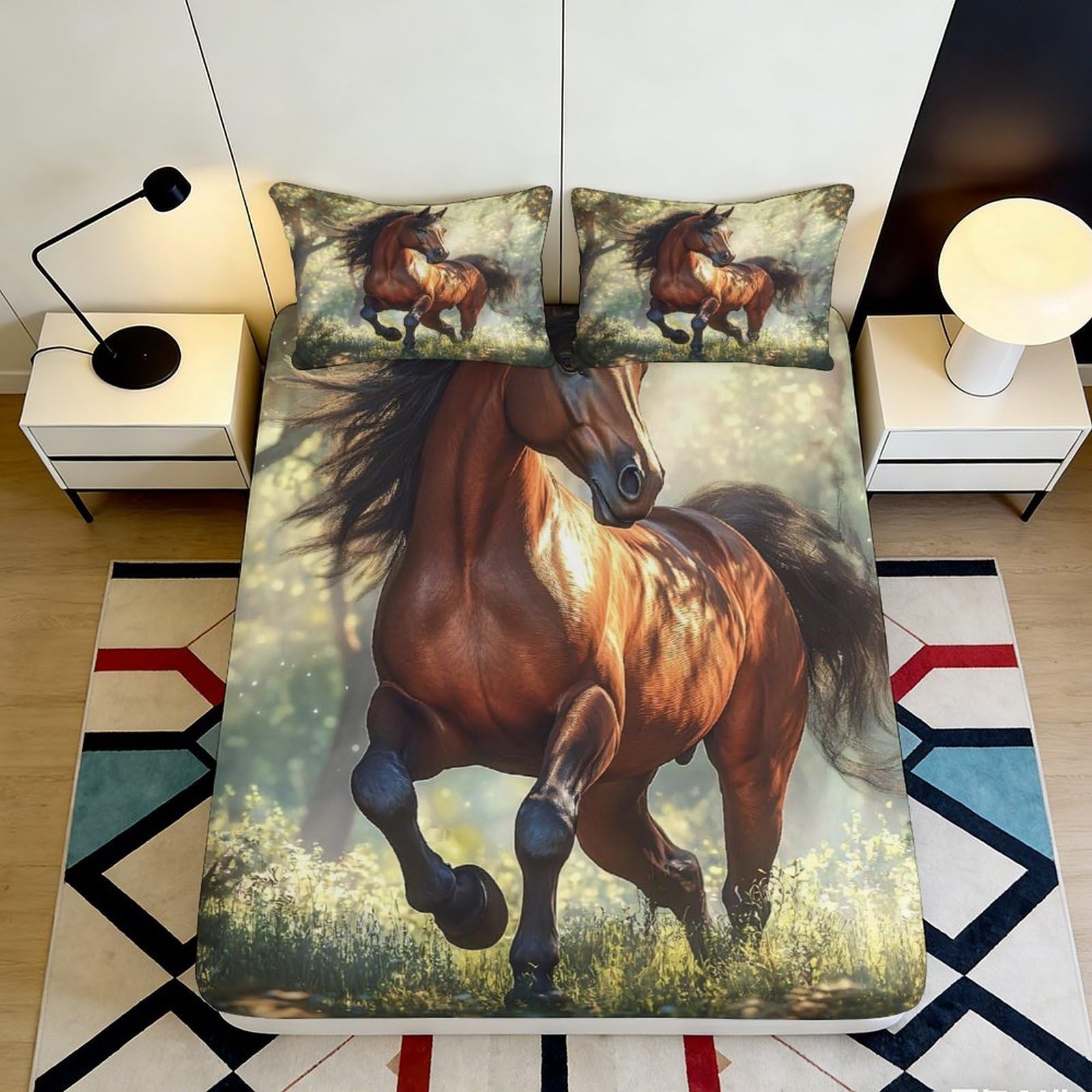 Pnayamiorkfel Style-3 3D Printed Wild Horse Fitted Sheet Microfiber Non-Slip Bed Cover Brown Bedroom Decor Easy Care For Home 90X200x25cm