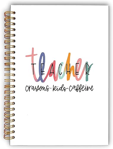 Cuaderno en espiral de cafeína con diseño de crayones pastel para profesores, cubierta dura laminada, con rayas universitarias de 5.5 x 8.3