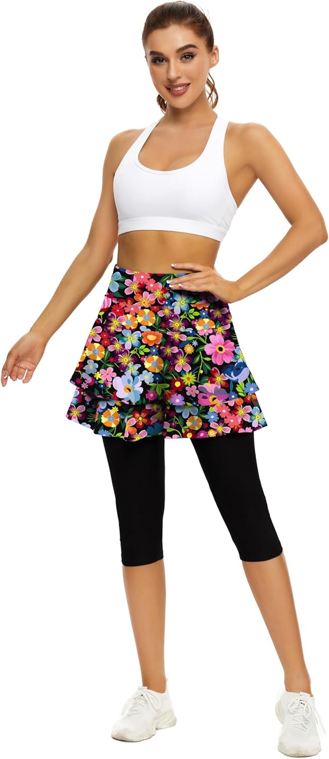 Tennis Skirted Leggings with Pockets for Women Golf Skapri Leggings with Skirt