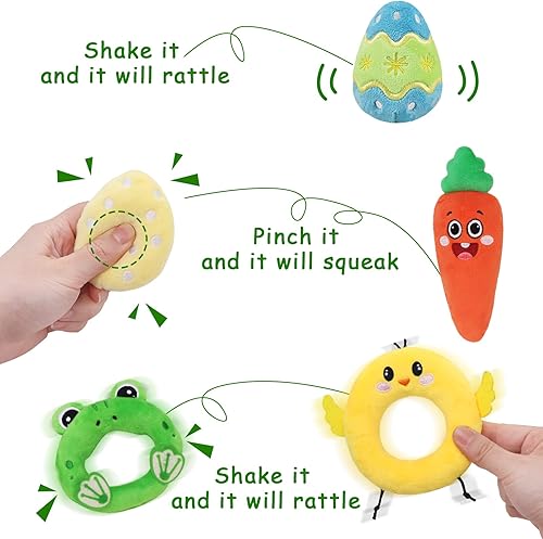 Miniatura 3 de Treory Juego de la primera canasta de Pascua para bebé, 6 unidades, con conejito rosa, pollo, zanahoria, huevo, rana, cesta de Pascua, juguetes,