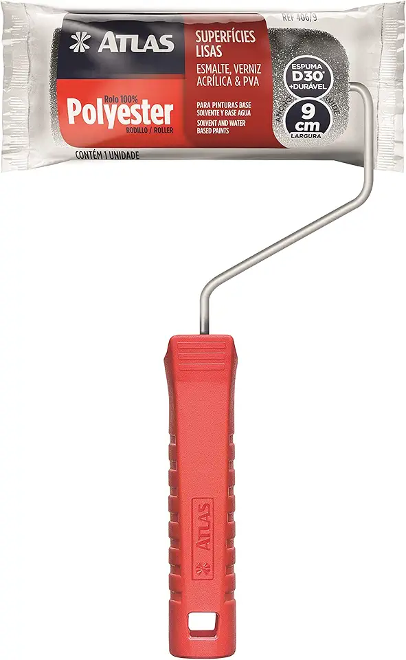 Atlas - Rolo de Pintura de Espuma de 9cm em 100% Poliéster e Com Densidade 30 (kg/m³), Cor Cinza