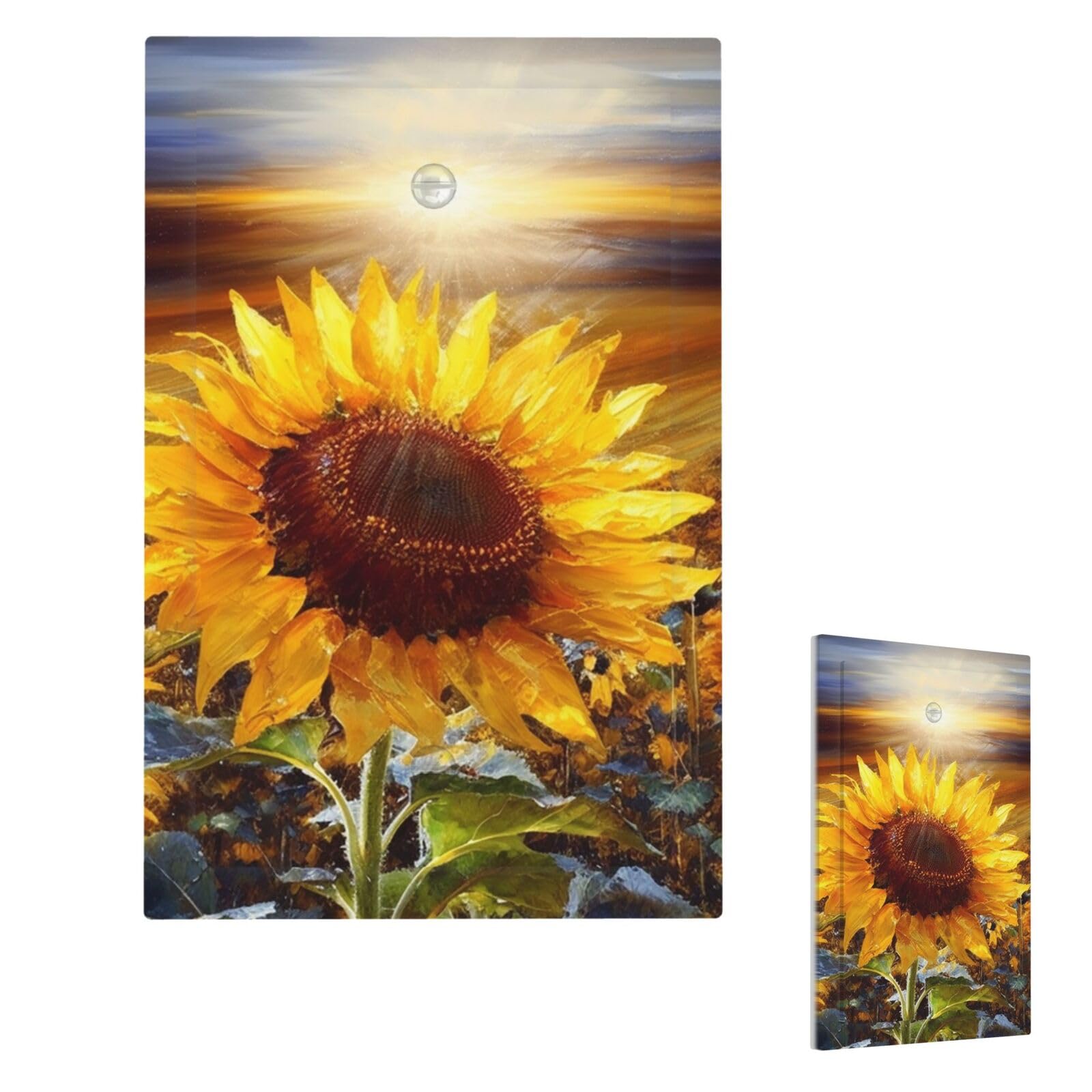 Aceprints Single Blank Golden Sunflower Wall Plate Cover Modern Decorative Light Switch Cover Unbreakable Receptacle Outlet Covers For Living Room Bedroom Decor