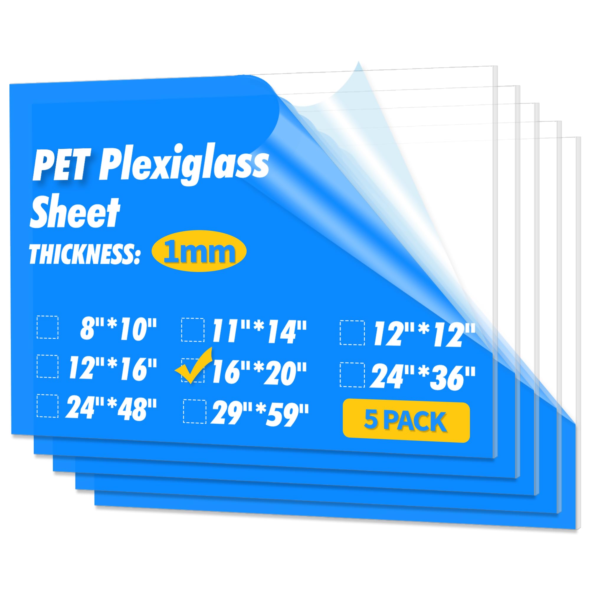Art3d Lot de 5 Plaques Acryliques Transparentes | pour travaux manuels,cadres photo,panneaux vierges,projets de bricolage,Peindre,40,6 x 50,8 cm,0,08cm