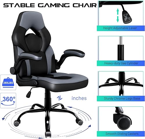Miniatura 7 de Silla de juegos de oficina con reposabrazos abatibles silla ergonómica de juegos de computadora de cuero unido silla de escritorio giratoria de