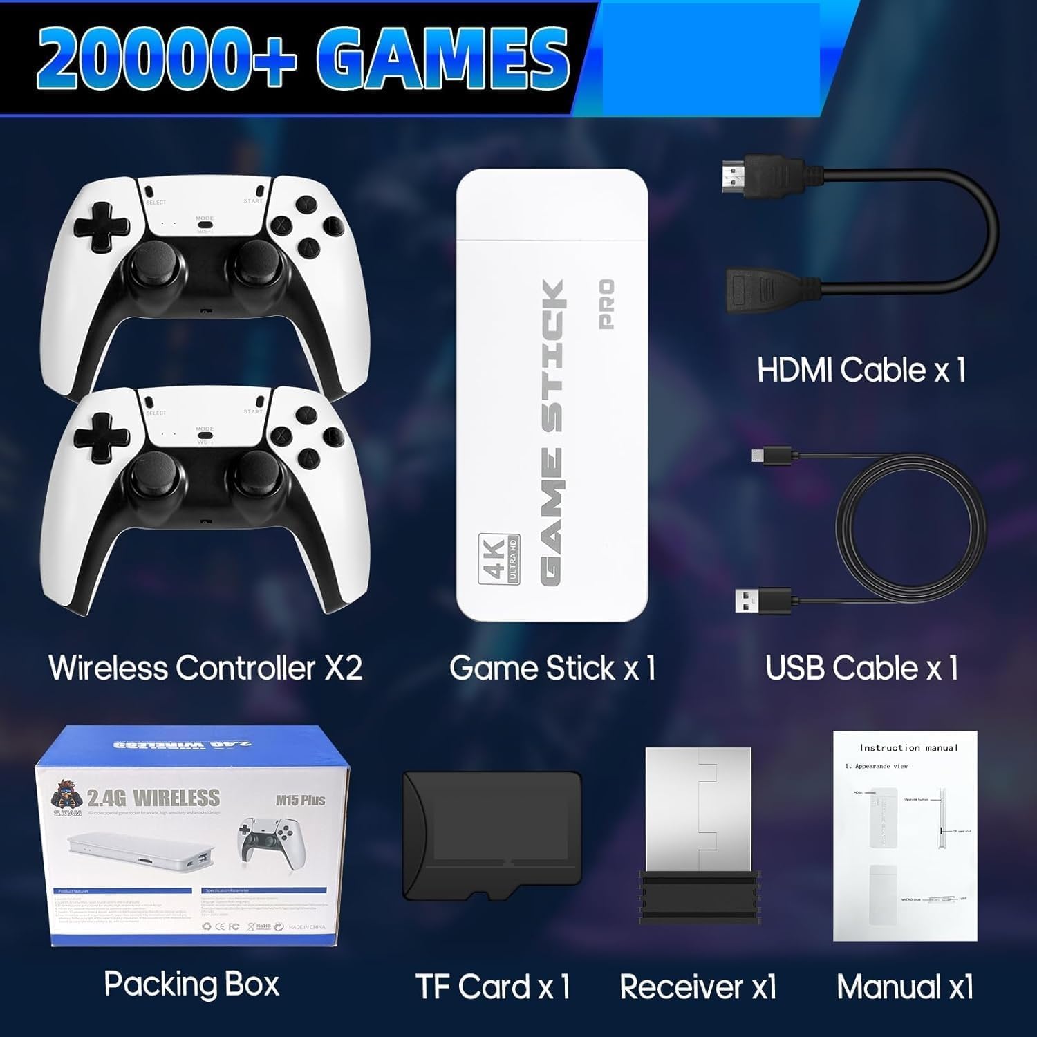 Console Retrogaming Console de Jeux Retro, 2 Manettes (64, Go) | Sans Fil, HDMI TV Plug & Play, Pour Famille & Fête