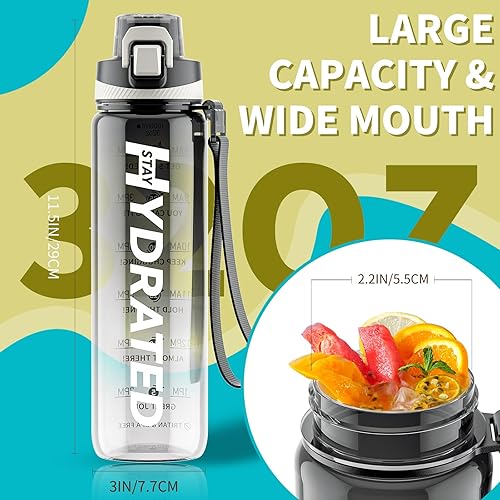Miniatura 6 de Botella de agua, botellas de agua motivacionales de 32 onzas con marcador de tiempo, Tritan y sin BPA, botella de agua deportiva con tiempo para