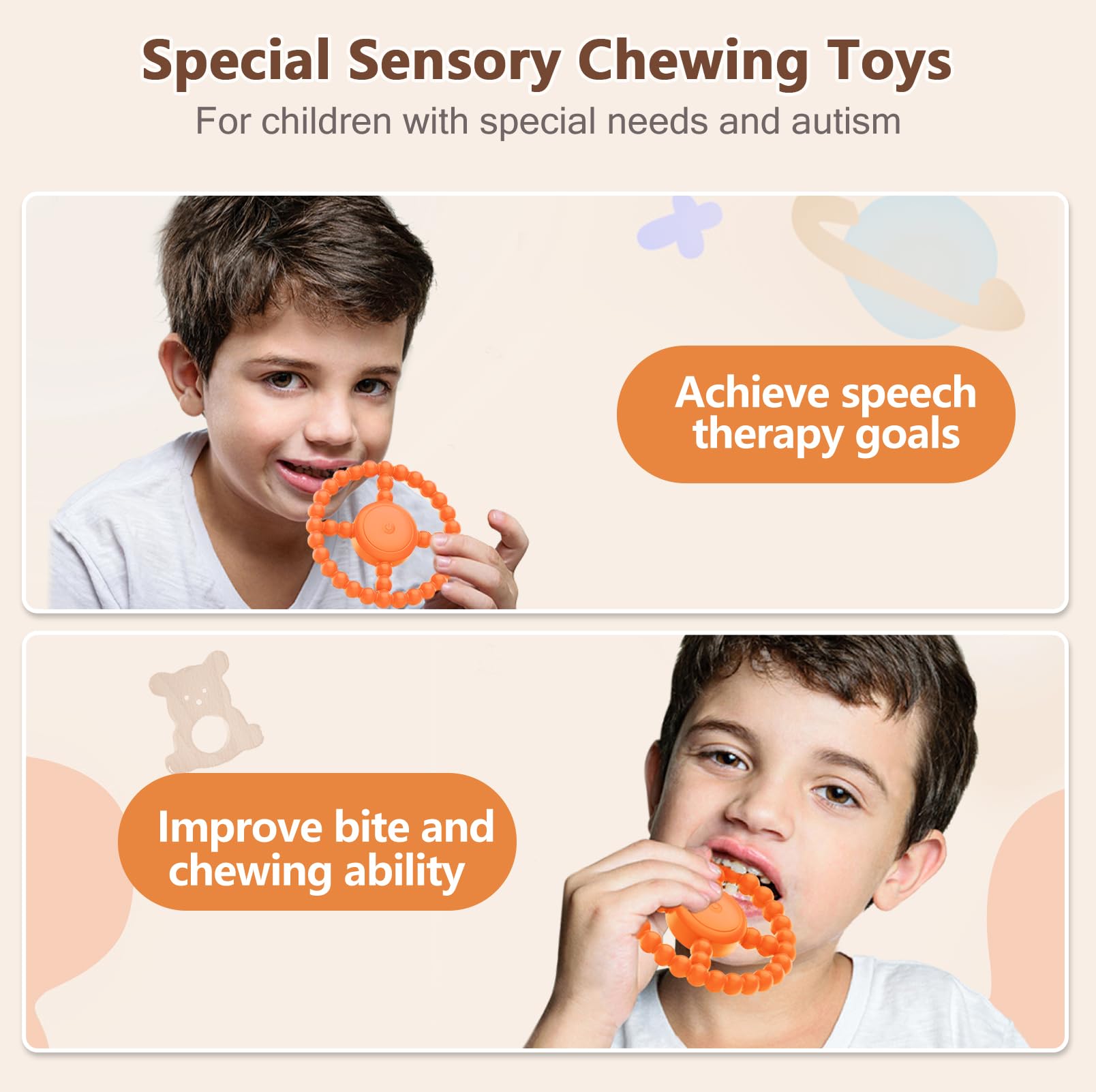 MOXYOY Vibrating Sensory Chew Toy Teething Toys Baby for Autism, Sensory  Toys for Babies 0-6 Months 12-24 Months, Easy to GRAP, Relief to Autism,  ADHD, Anxiety (Orange) - BigaMart