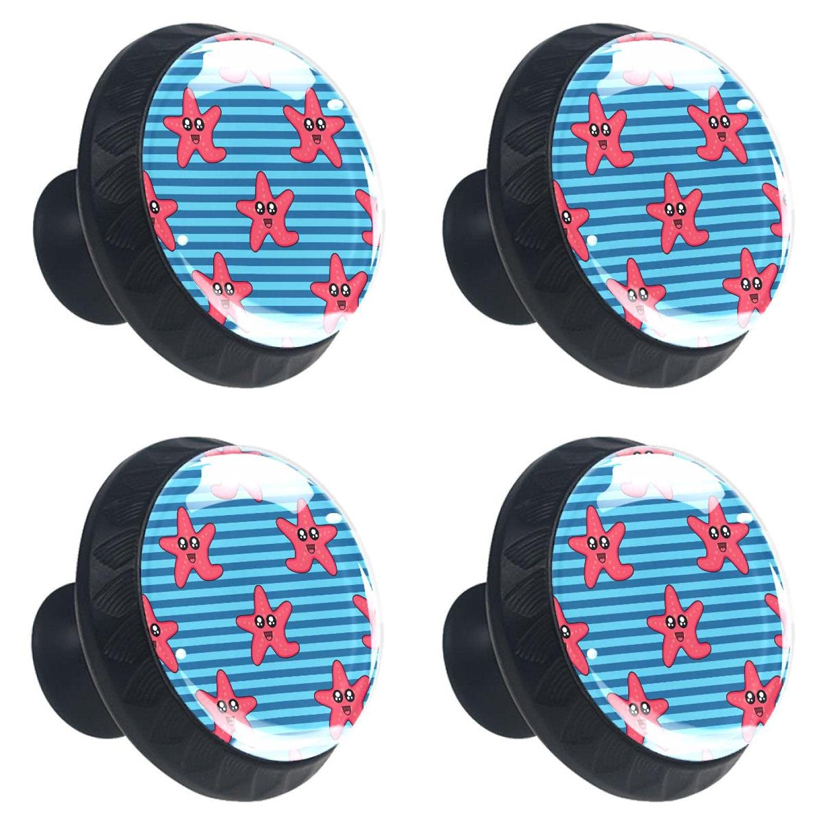 Boutons de tiroir en cristal pour chambre d'enfant poignée placard étoile de mer rouge rayée