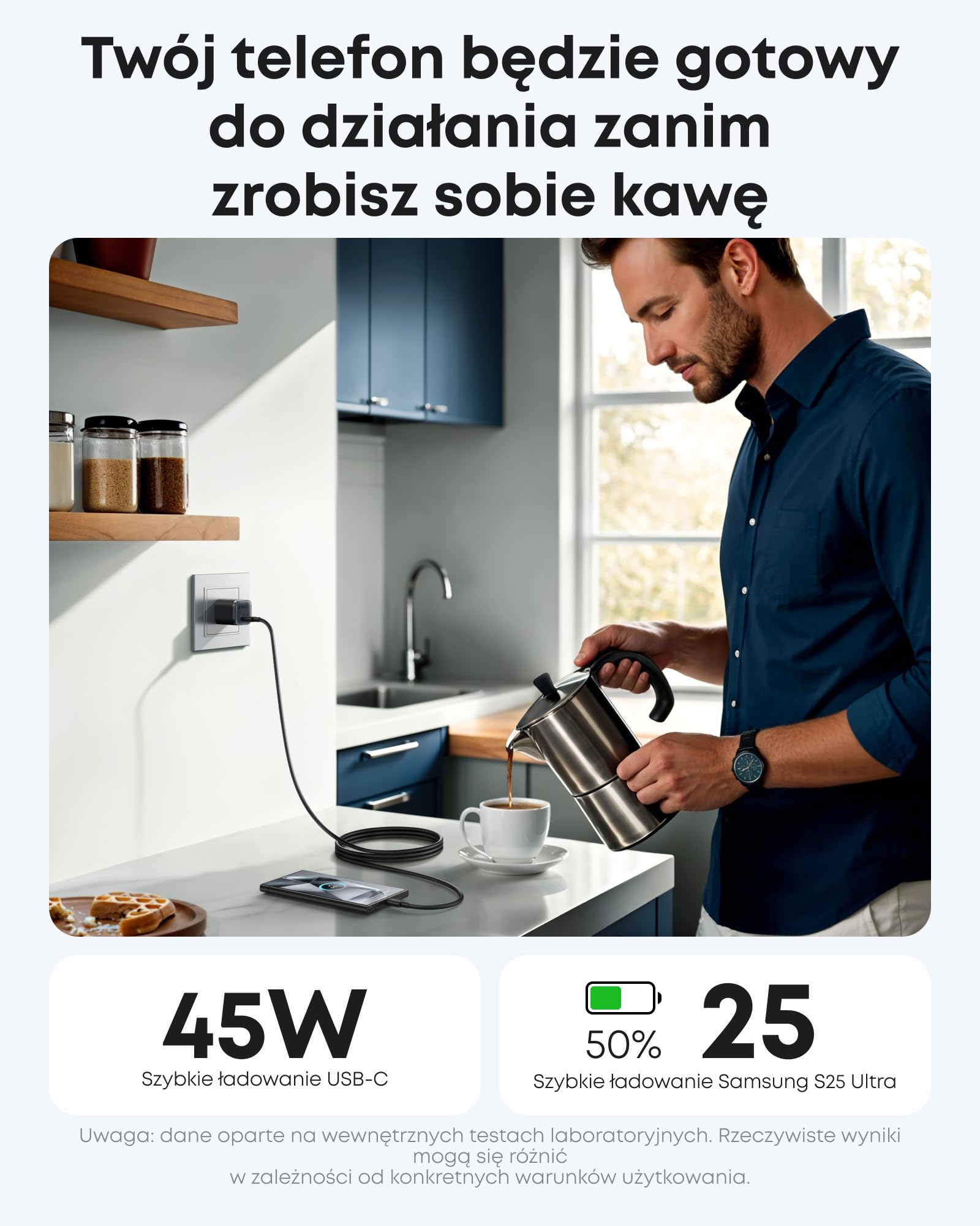 Szybka ładowarka USB-C Anker Nano 45 W, kompaktowa ładowarka USB typu C do urządzeń, takich jak Samsung Galaxy S25 Ultra/S24 Series, iPhone 17, MacBook, iPad (w zestawie kabel o długości 1,8 m)