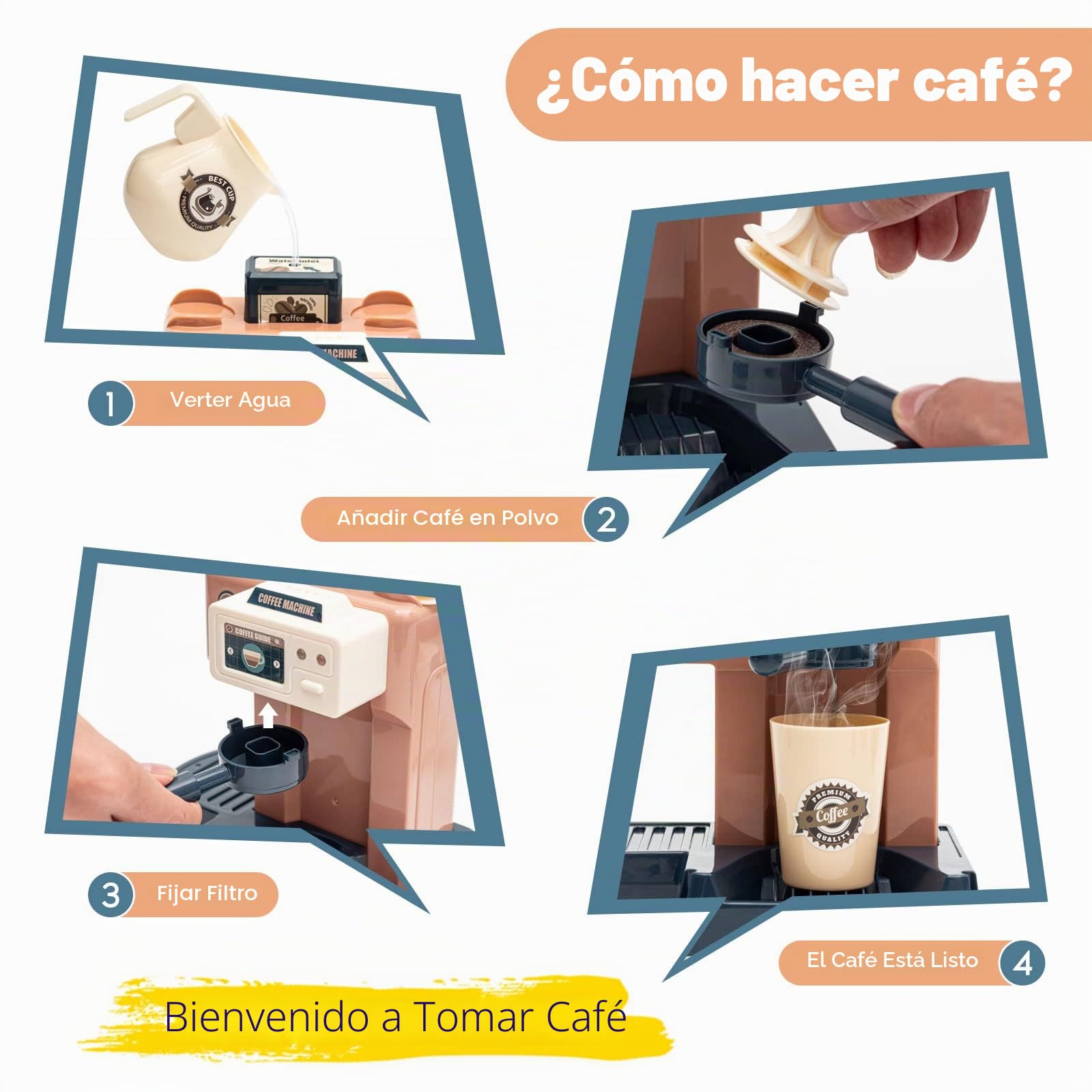 Juguetes de Café para Niños, Juguetes de rol con cafetera y rosquillas Falsas, Juego de café niños, Juguete de Cocina