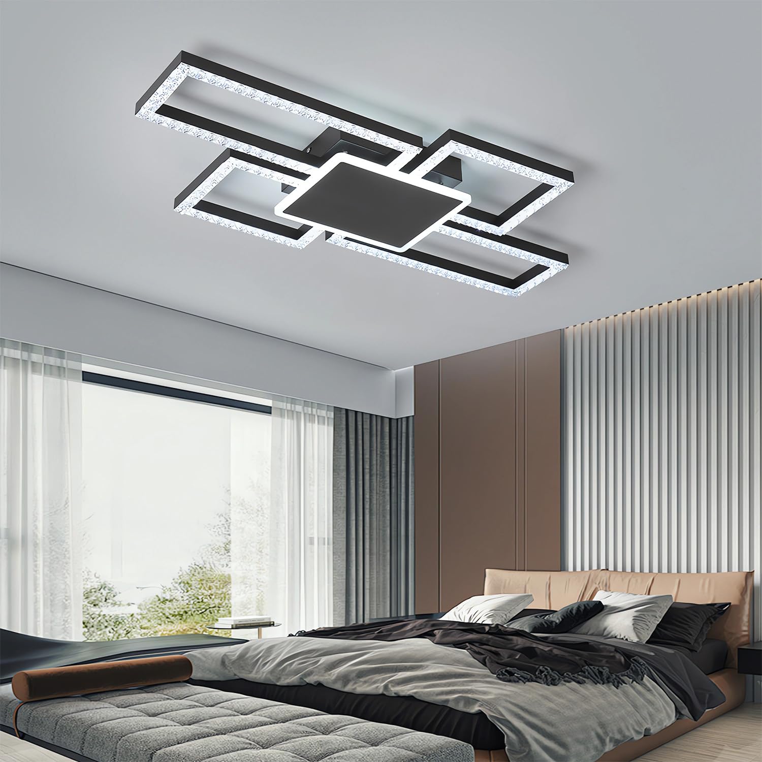 Kwadratowa Lampa Sufitowa LED 75W Czarna z Regulacją Jasności 5 głowic