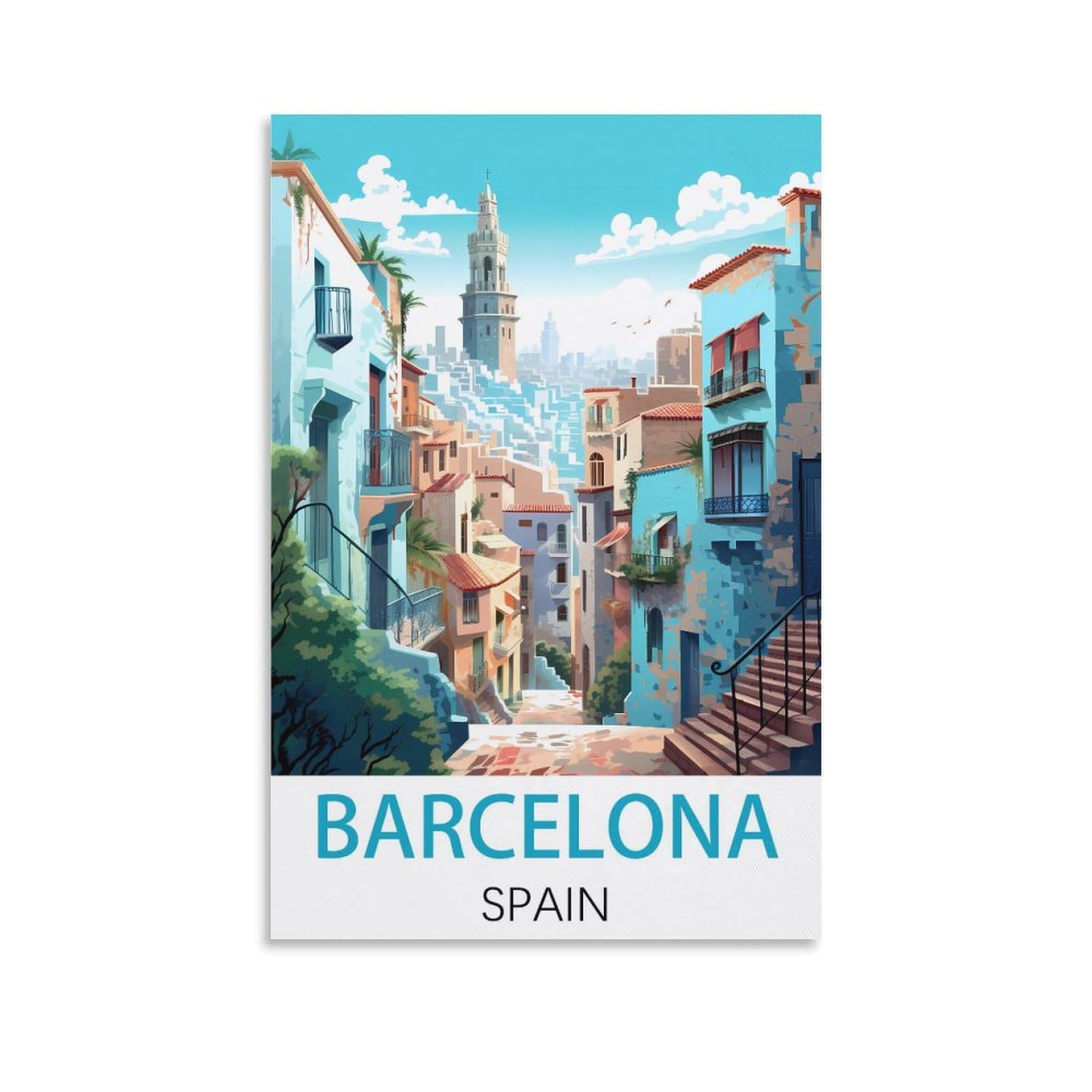 Javon Unframe-Style Barcelona Spain Vintage Travel Poster 08X12inch(20X30cm) Canvas Art Poster And Wall Art Picture Print Bedroom Decor