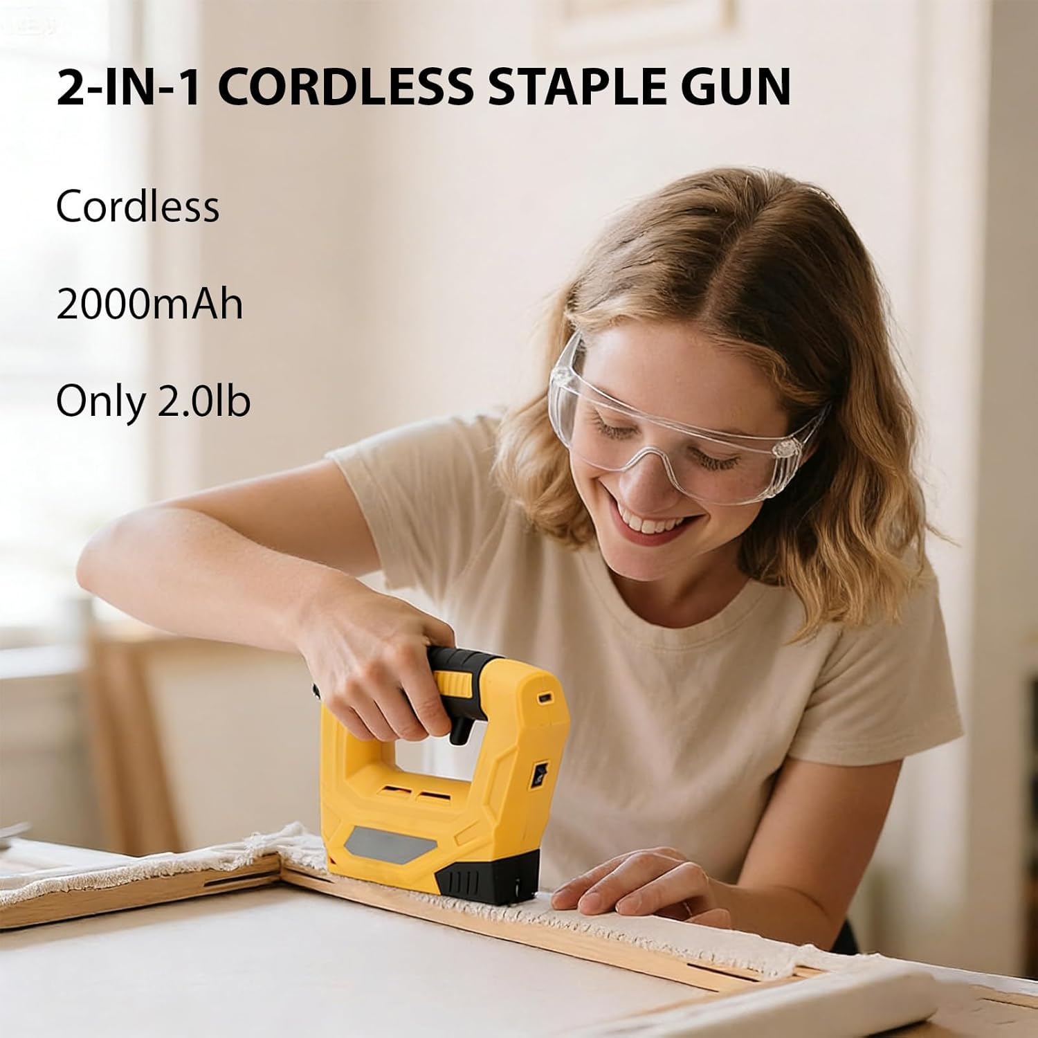 Fockety Cordless Staple Kit, Lightweight Electric Staple and Brad Nailer with 2000mAh Battery and 3000 Fasteners, for Fabric Wood Carpet Upholstery Furniture (2000mAh Electric (with 3000Pcs