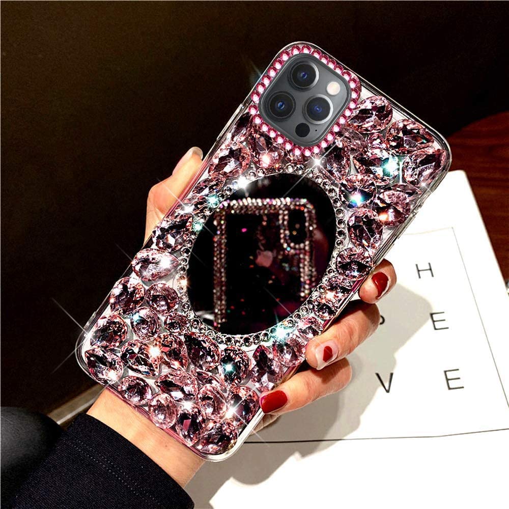 Bling Glitter Diamond Mirror Case For Galaxy S22 Ultra, Galaxy S22 Ultra Case 3D Handmade Bling Rhinestone Diamonds Mirror Case for Girls Women Full