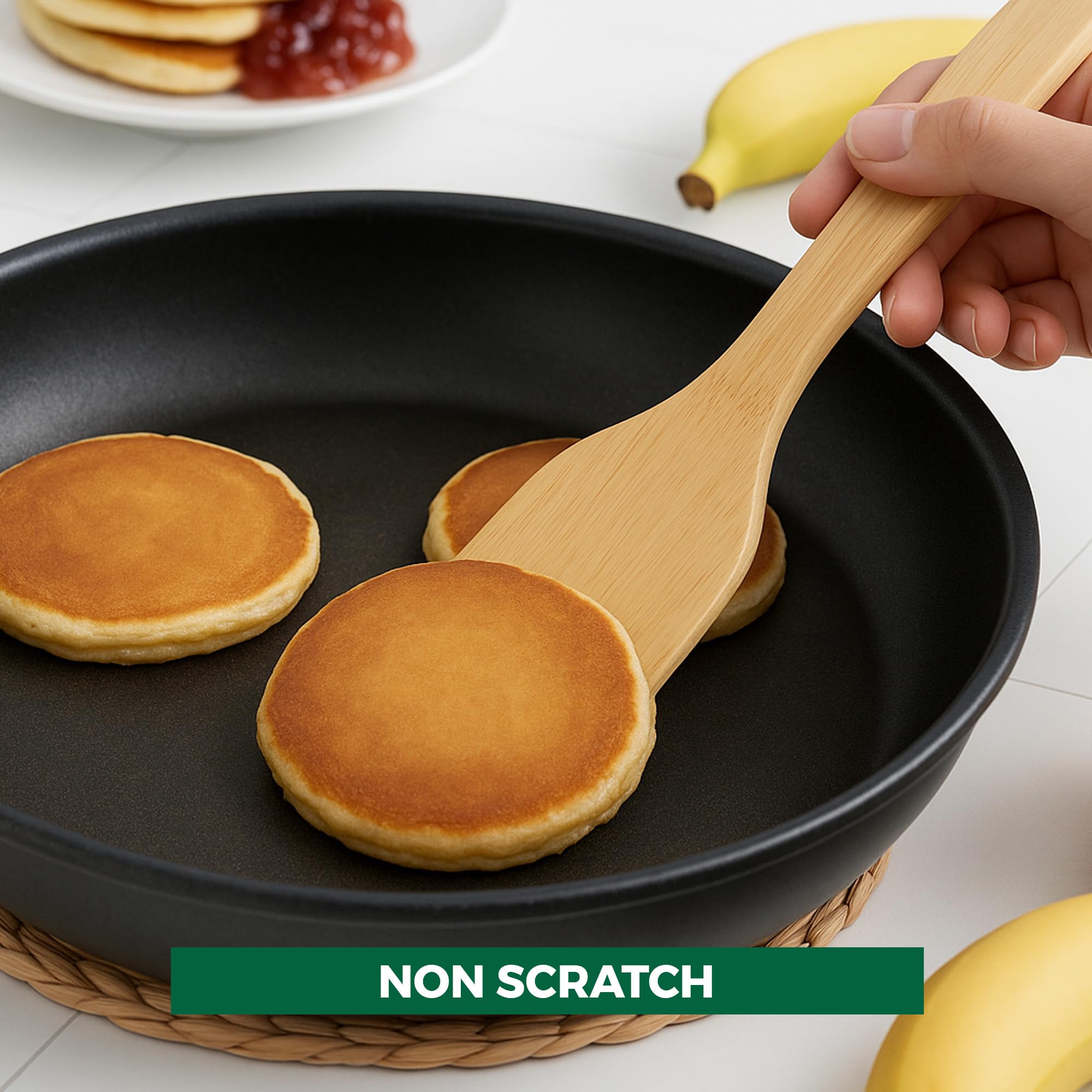 Freshware Juego de utensilios de madera de bambú para cocina, 6 piezas, cucharas de madera para cocinar, juego de utensilios de cocina incluye cucharas de madera y espátula, juegos de utensilios para