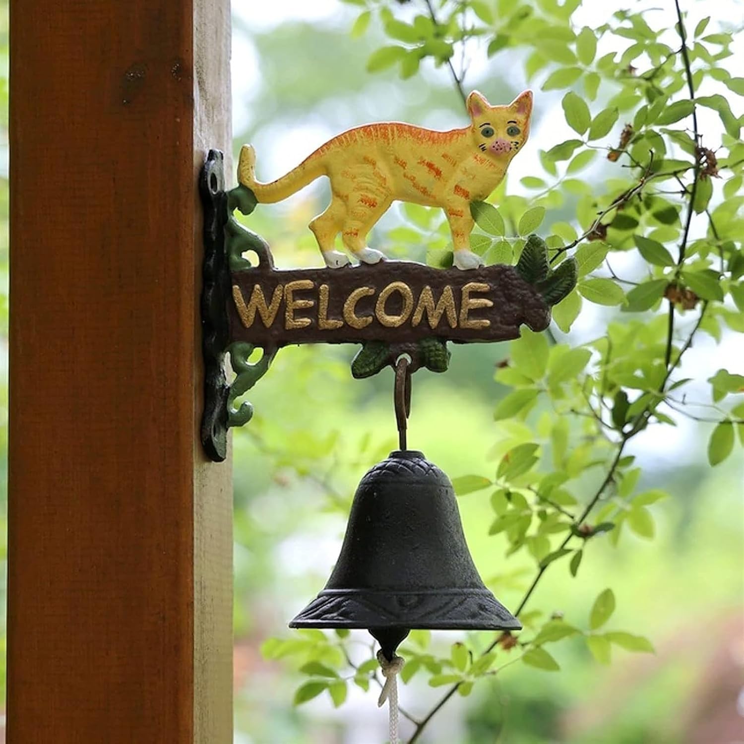 Cast Iron Dinner Bell Cast Iron Wall Hanging Bell Stylish Cast Iron Doorbell, Manual Swinging Rice Bell with Wall Decoration, Front Door/Garden/Porch