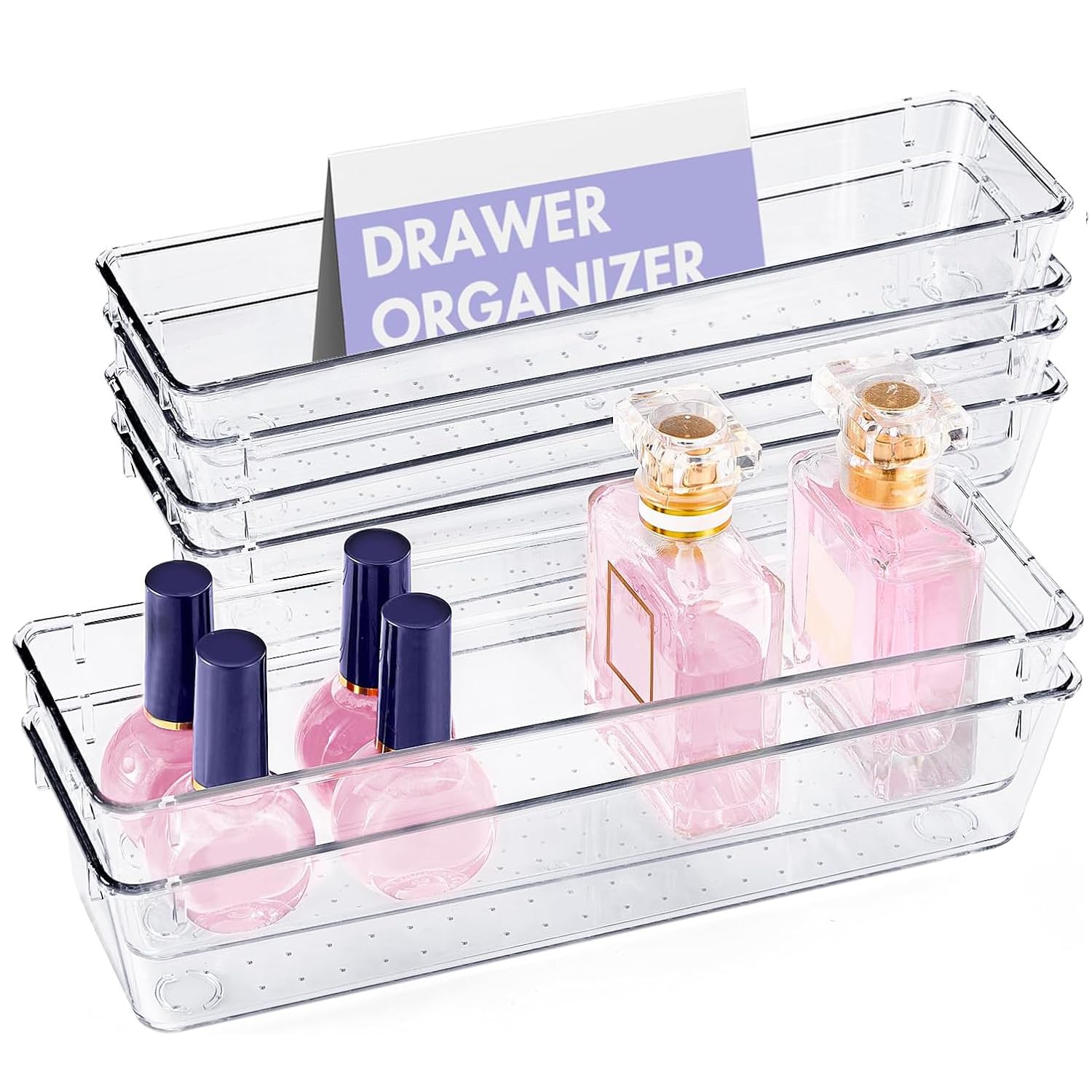 Kuber Industries (6 Piece Set) Storage Organizer (3x9 Inch) Kitchen & Makeup Organizer Tray Set | Drawer Divider Tray | Multi-Purpose Desk Organizer | Stationery Organizer | Transparent (B0D7VFFR3Y) Amazon Price History, Amazon Price Tracker