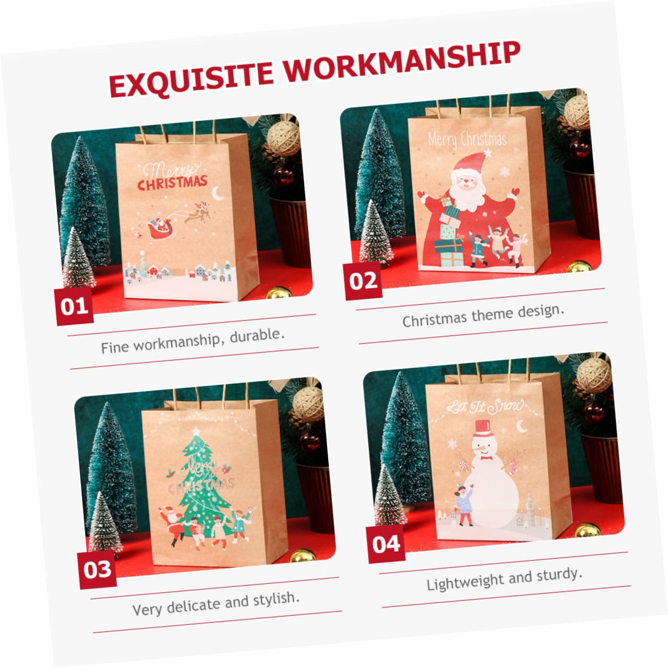 HAPINARY 25pezzi Borse Di Carta Per Natale Sacchetti Manici Per Regali Festivi Decorativi e Chic Per Feste Di Natale e Favors Stampa Tematica