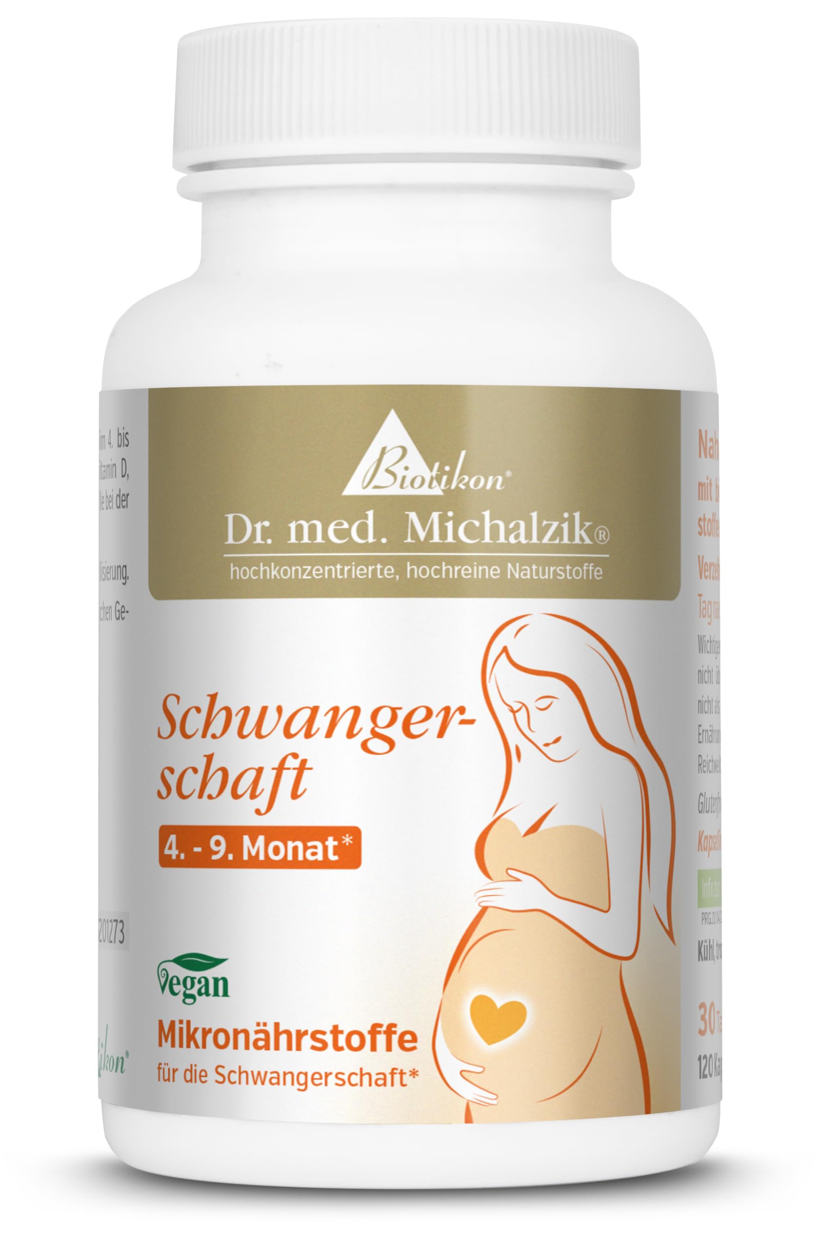 Schwangerschaft Dr. Michalzik, 800 µg Folsäure, 150 Kapseln | Mit Folsäure, DHA Omega-3, Eisen und Calcium • vegane Kapseln • eigene deutsche Produktion • ohne Zusätze