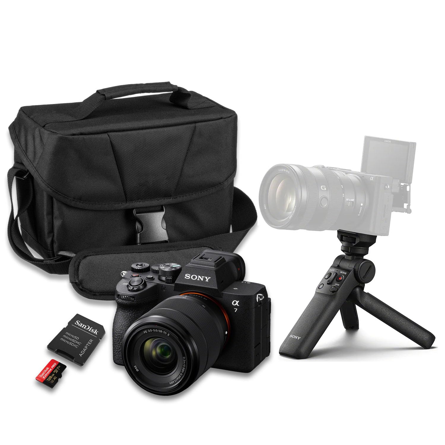 Sony a7 V Mirrorless Camera with FE 28-70mm f/3.5-5.6 OSS II Lens + Sony GP-VPT3 Wireless Shooting Grip + SanDisk Extreme Pro 128GB + Camera Carrying Case + More (16pc Bundle)