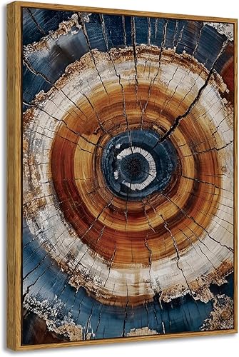 Miniatura 22 de BingruiArt Anillo de árbol enmarcado para pared, arte de pared bohemio azul y rojo, impresión de naturaleza, lienzo de madera, obra de arte rústica,