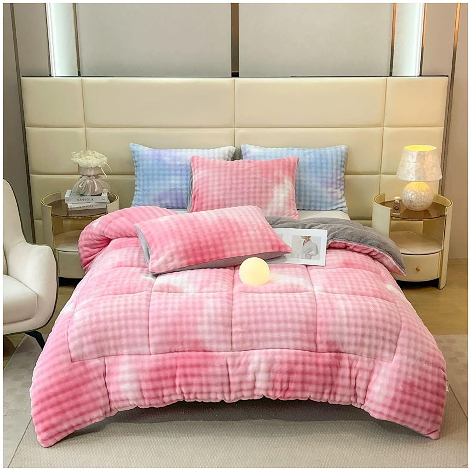 ZTGL Warmth Thicker Quilt Comforter, Super Soft Thick Winter Warm Blanket, Faux Rabbit Fur Weighted Blankets for Beds, Reversible Luxury Fluffy Fleece Double Bedding,Light Pink,180x220cm(3.5kg)