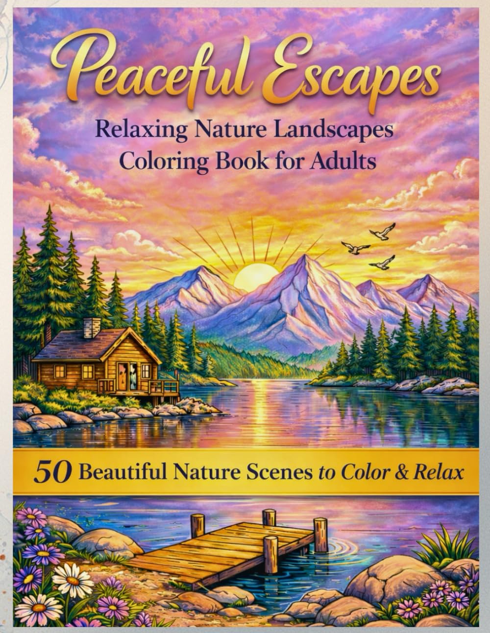 Peaceful Escapes: Relaxing Nature Landscapes Coloring Book for Adults
