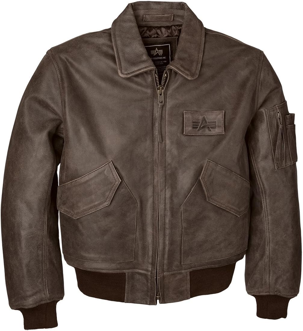 Buy Alpha Industries Men's Leather CWU 45/P Bomber Jacket, Brown