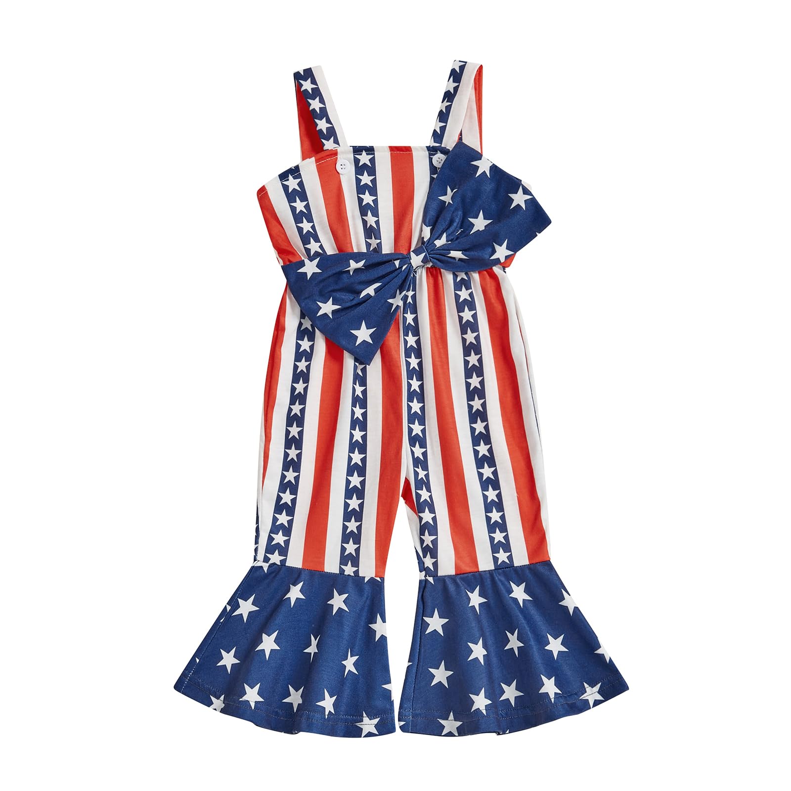 LAGKIYOJ 4th of July Toddler Girl Outfit Patriotic Star Striped Print Romper suspender pants Sumemr Baby Girl Clothes (Blue, 3-4 Years)