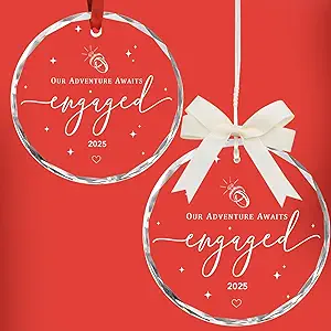 Engagement Gifts for Couples - Glass Ornament, Personalized Gifts for Newly Engaged Couples,Just Engaged Ornaments for Her, Bride to Be - Happy Engagement Ornament for Her, Bride, Friends