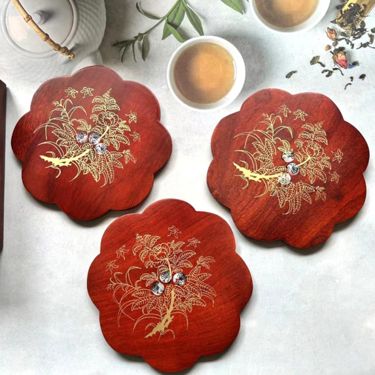 Veemoon Set de Dessous de Plat en Bois Rustique Cuisine, Isolation Thermique, Antidérapant, Support Polyvalent pour Casseroles et Boissons, Bureau et Maison