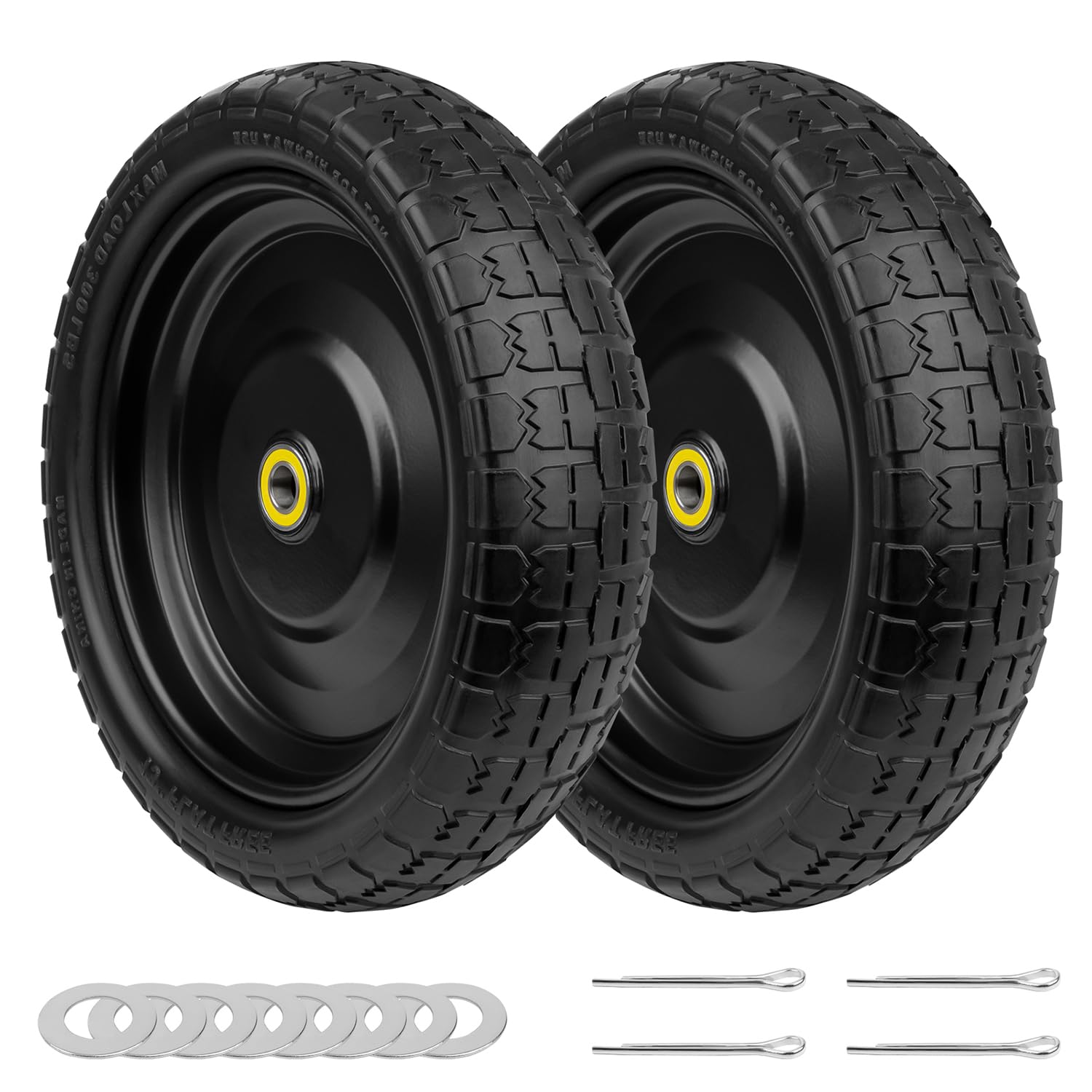 View 1 of 13" G orilla Cart Tires Flat Free, 300LB Capacity, with 5/8" Axle Bore Hole, 2.2" Offset Hub, Solid Rubber Tire for GOR Garden Cart, Trolleys, Hand Trucks, Yard Trailers, 2 Pack