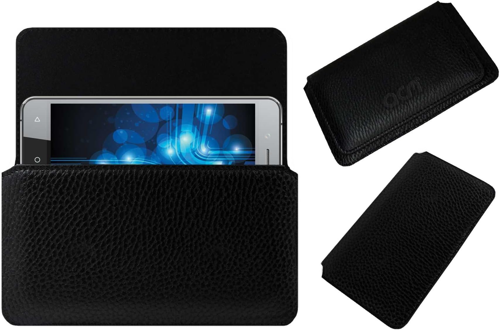Acm Horizontal Case Compatible with Reach Allure Lite Mobile Leather Cover Pouch Black