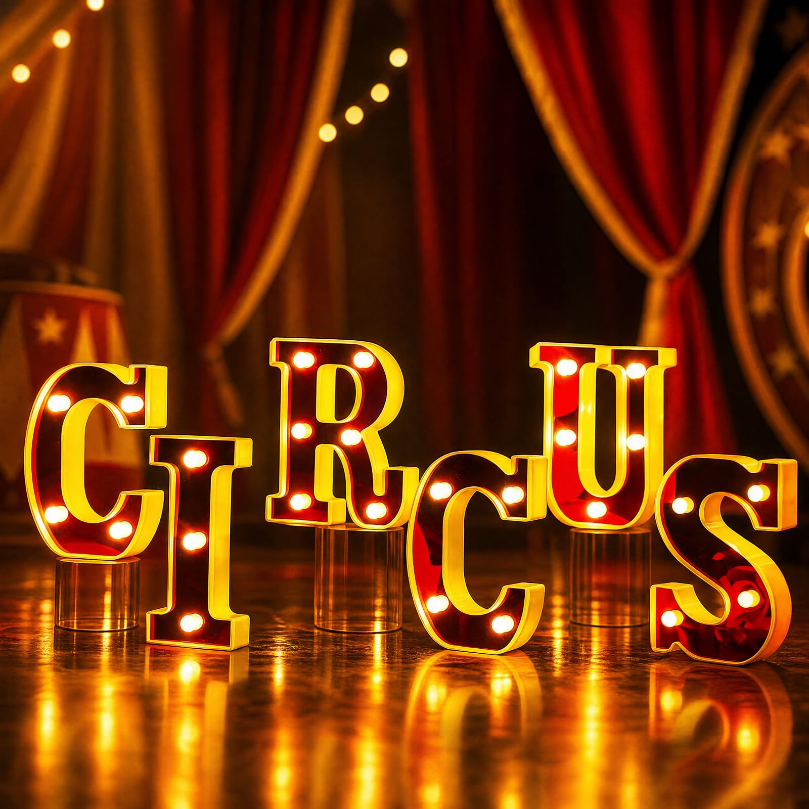 Aurelema Circus 6.3" Light up Letters Sign Party Decorations Battery Powered Marquee Lighted Sign LED Alphabet Letter Lights for Christmas Night Party Birthday Home Tabletop Decor Supplies — image 1