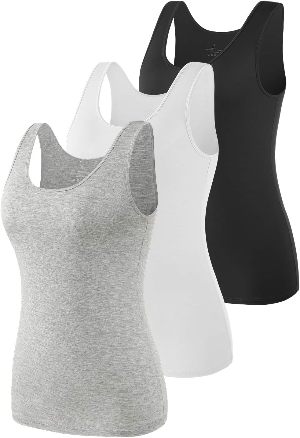 Vislivin Womens Supersoft Camisole Stretch Casual Tank Tops Small 1a3 Pack - Black/White/Gray