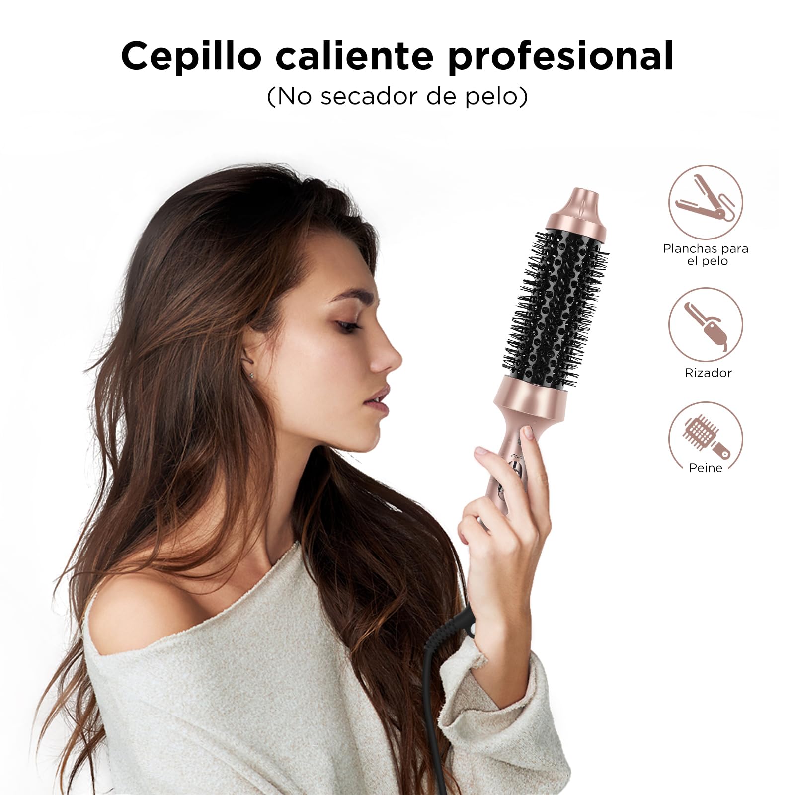 PARWIN PRO BEAUTY Thermal Brush 35mm con Calefacción Cerámica Turmalina Plancha Rizador Cepillo Calor Cepillos de Peinado de Doble Voltaje para Regalos de Viaje para Mujeres