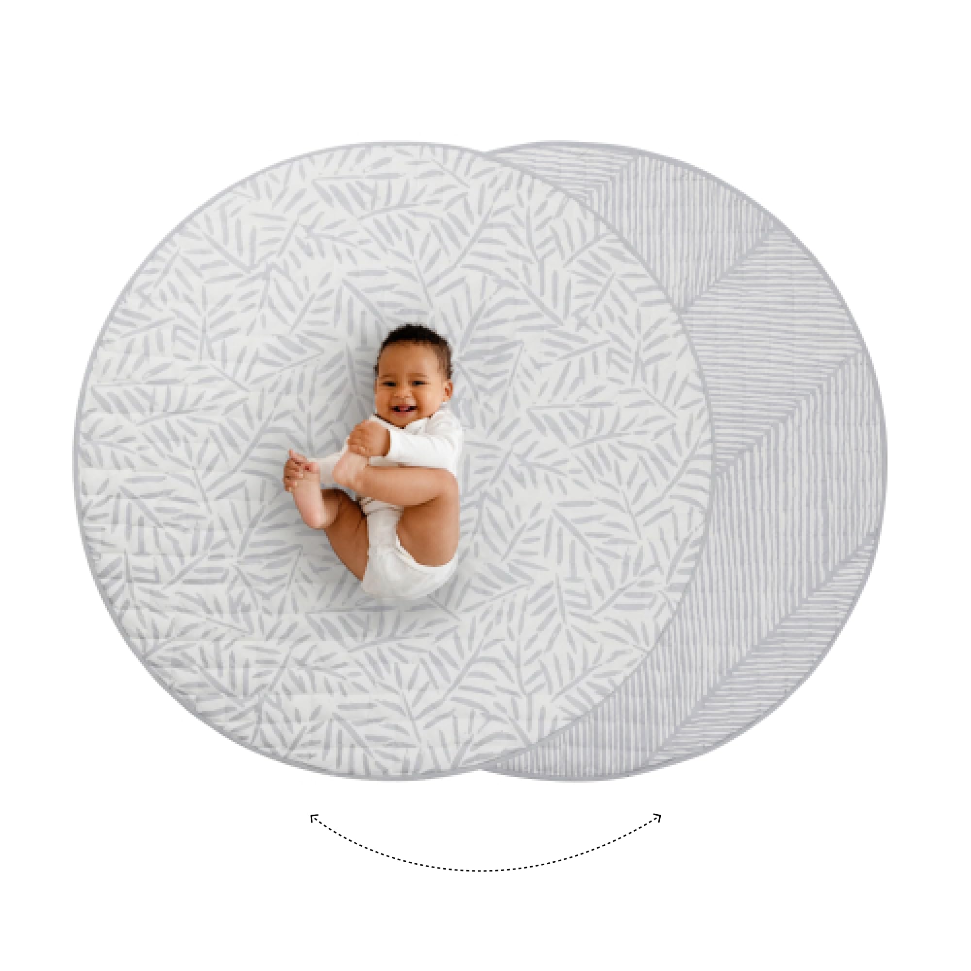 Toddlekind Krabbeldecke für Babys, Blattmuster, handgenäht, Baby-Spielmatte aus Bio-Baumwolle, 125 cm, Stone/Grau