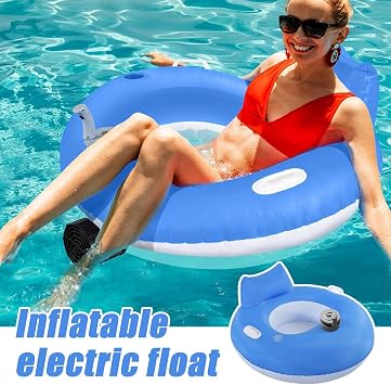 Electric Pool Float Motorized Pool Lounge Chair For Adults, Electric Inflatable Motorized Pools Lounger With Pusher Handles Cup Holder And Pump,Floating Chair For Adults Beach