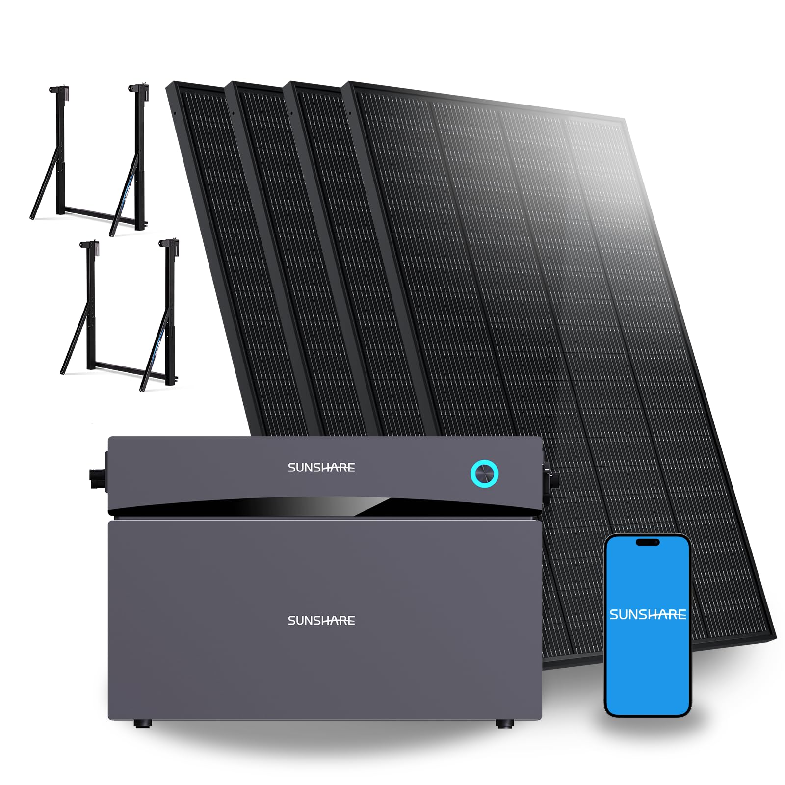Glory Balkonkraftwerk Set 2,0 kWh + 4×200W RAY Solarpanels + 4×Halterung (Geländer-Balkon/Balkon mit Brüstung) – 800 W PV-System mit mehr Speicherkapazität, erweiterbar bis 10 kWh