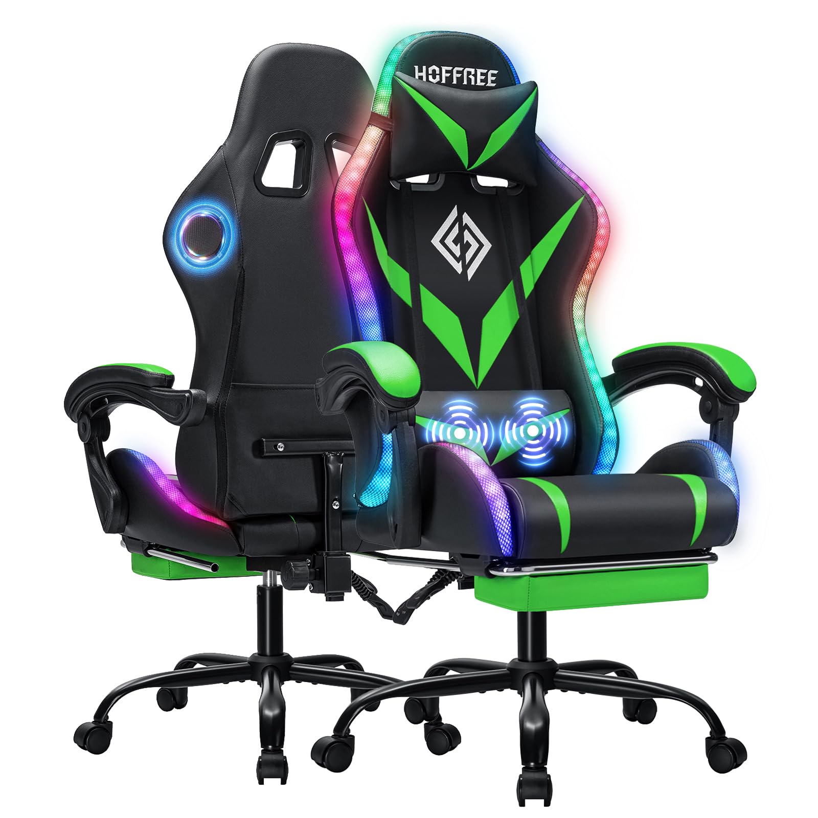 Gaming Chair with Bluetooth Speakers and RGB LED L...