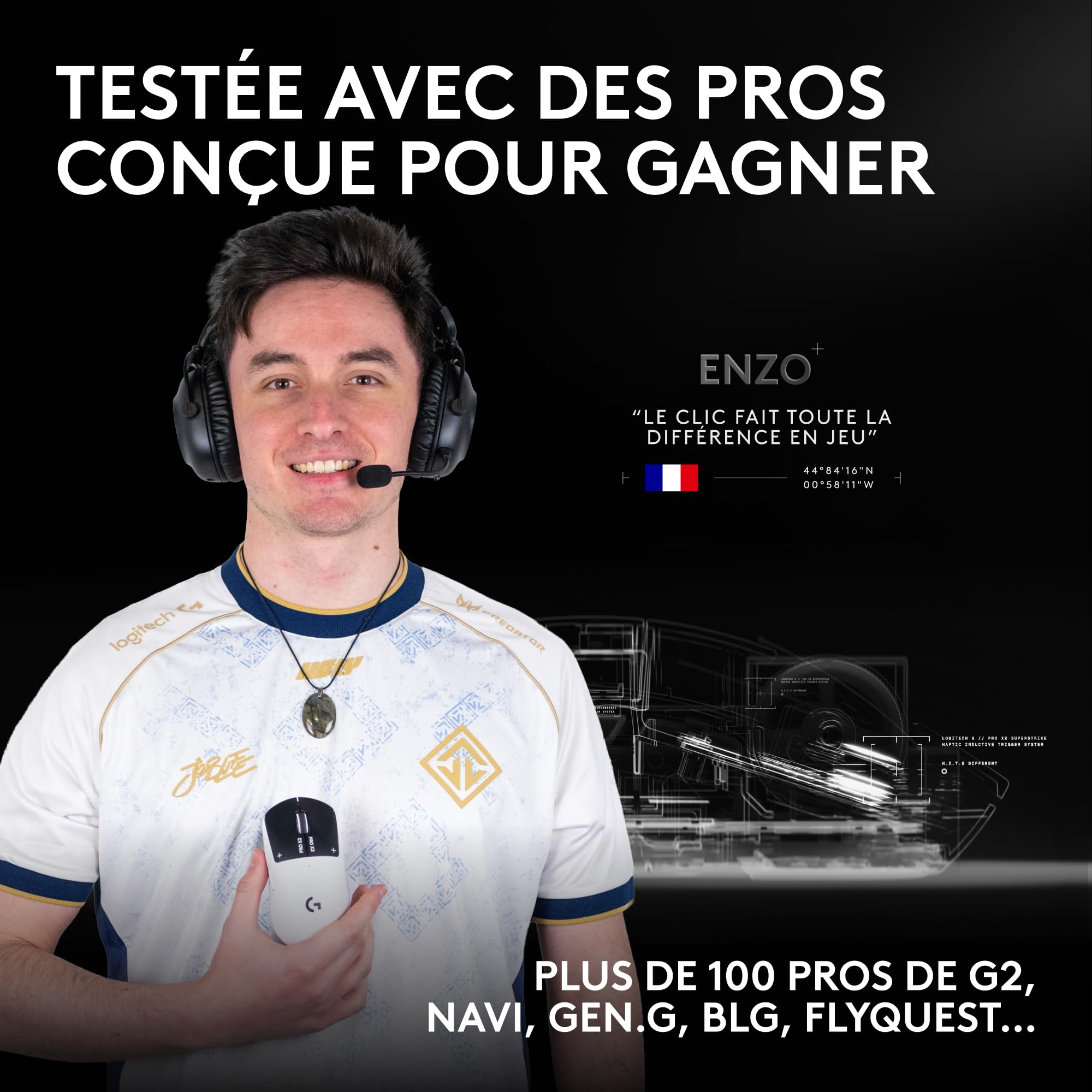 Logitech G Pro X2 SUPERSTRIKE Lightspeed Souris Gaming sans Fil, Ultra Rapide, extrêmement légère (61 g), haptique de clic Personnalisable, Recharge USB-C, pour PC/Mac/Laptop, German packaging - Blanc