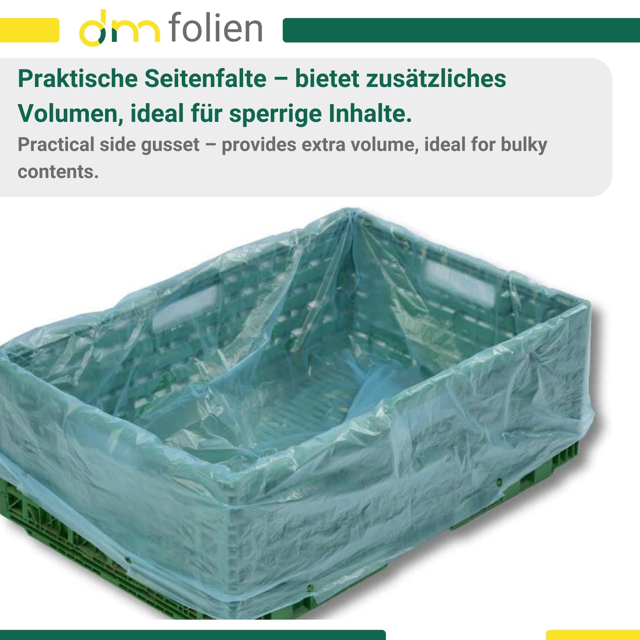 dm-folien Foliensäcke I 1000 Stück I 600+400x800mm I Lebensmittelechte Seitenfaltensäcke 10 µ I Blau-transluzente Beutel aus recycelbarem HDPE I Reißfeste Säcke für KLT-Kisten & Kartons
