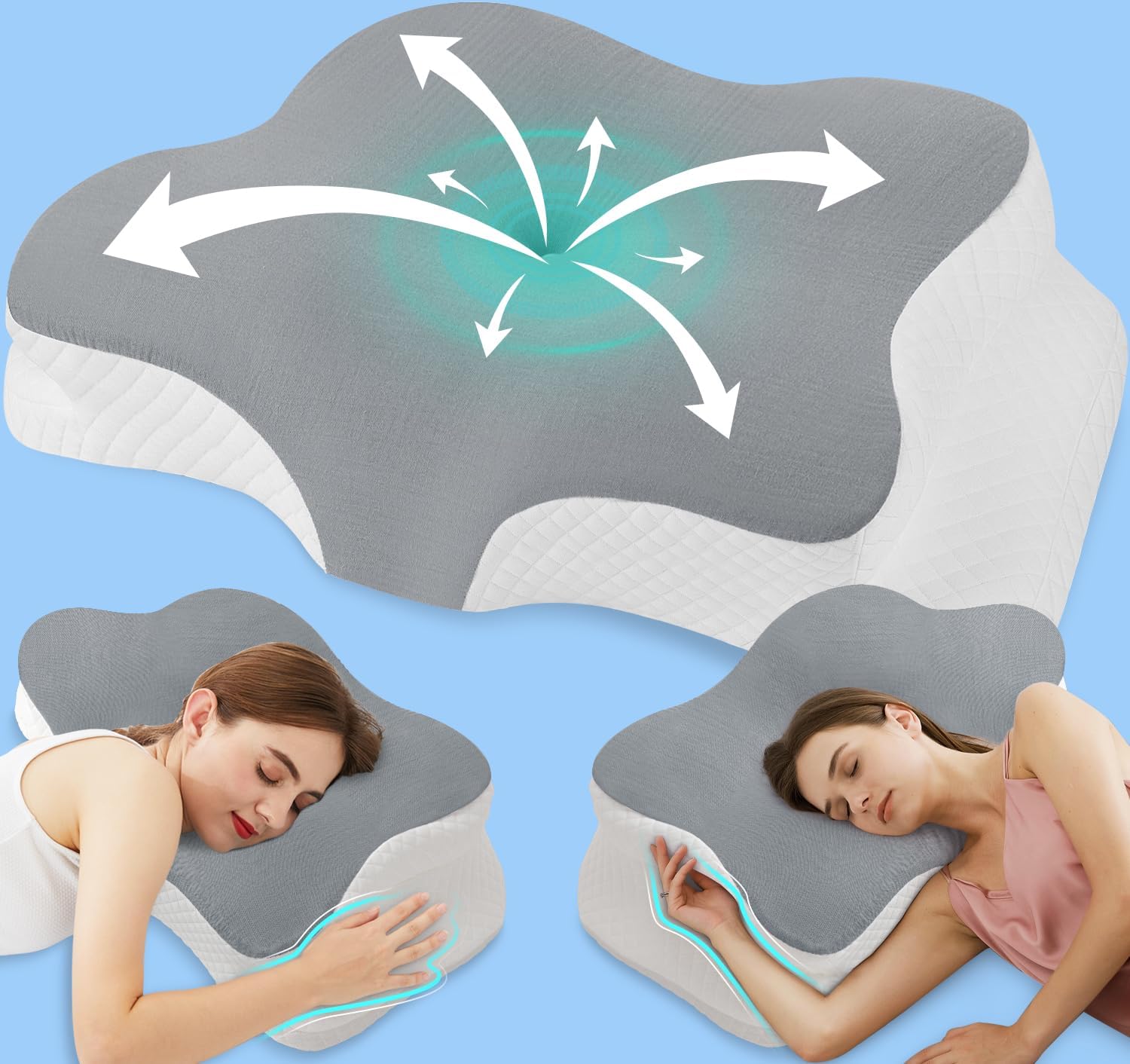 Hydomi Memory Foam Neck Support Pillow for Neck and Shoulder Pain - Orthopedic Cervical Support with Armrest - Bed Sleeping Pillow with Washable Cover for Side, Back & Stomach Sleepers