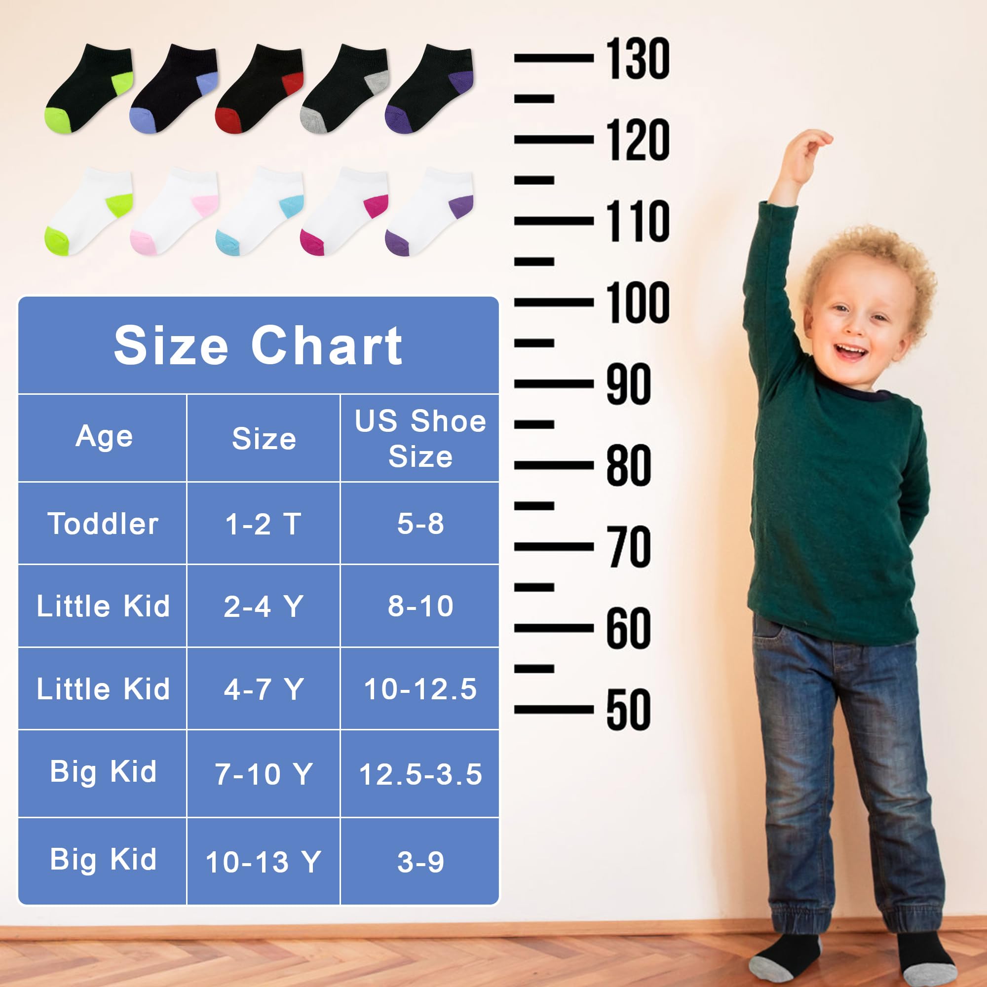 ZERULETS 25 pares de calcetines para niños pequeños, calcetines cortos de corte bajo para niños y niñas de 1 a 14 años