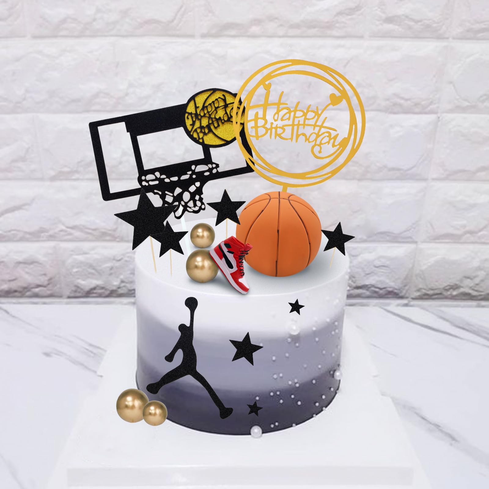 Basketball-Kuchenaufsatz "Happy Birthday" – Doppelseitig Glitzernd, Ca. 18x16,8 Cm, Für Sport-Themen-Partys