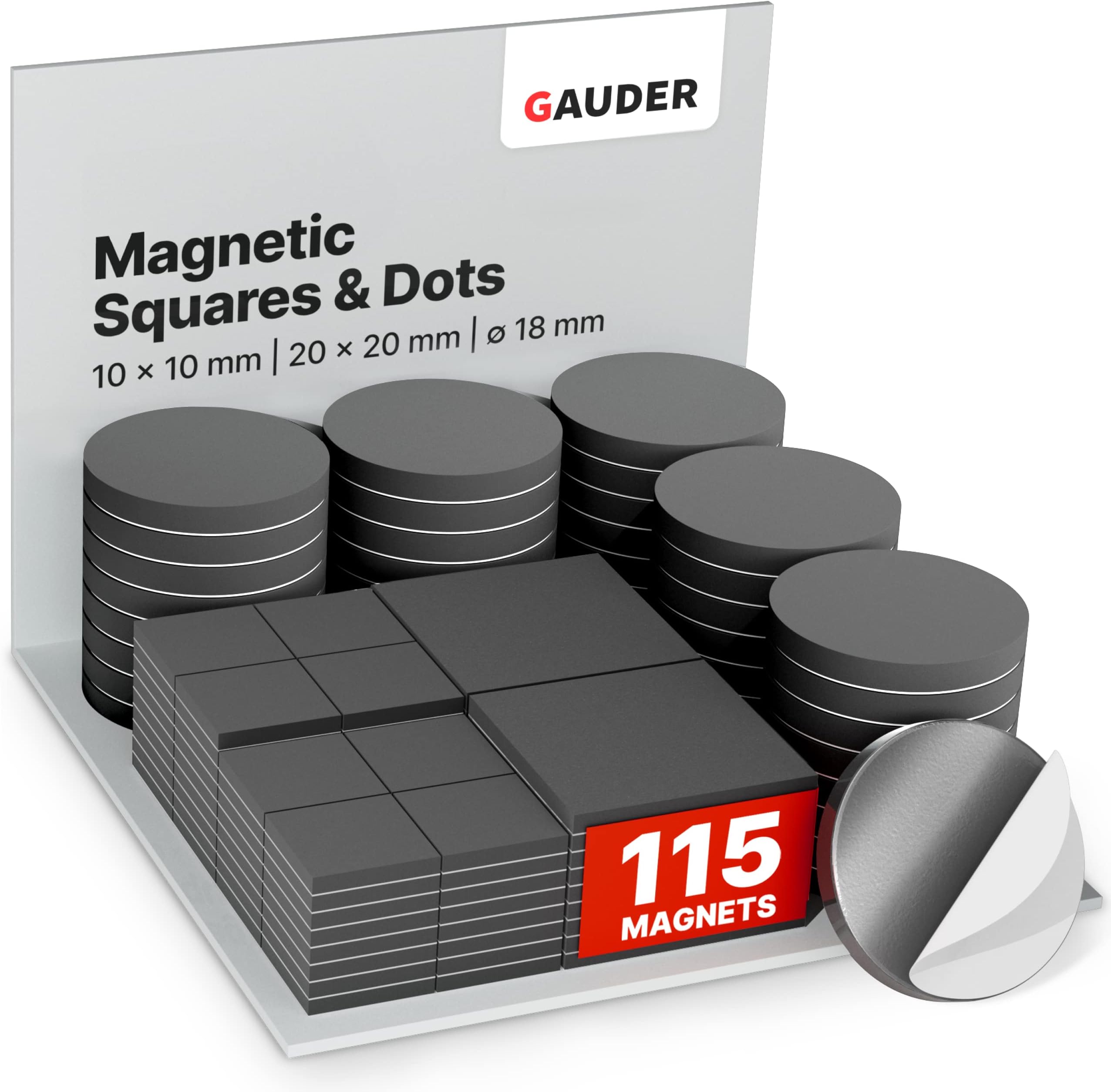 GAUDER Magnetic Dots & Squares | Magnetic Strips Self-Adhesive | Small Magnets for Crafts & more | Self-Adhesive Magnets