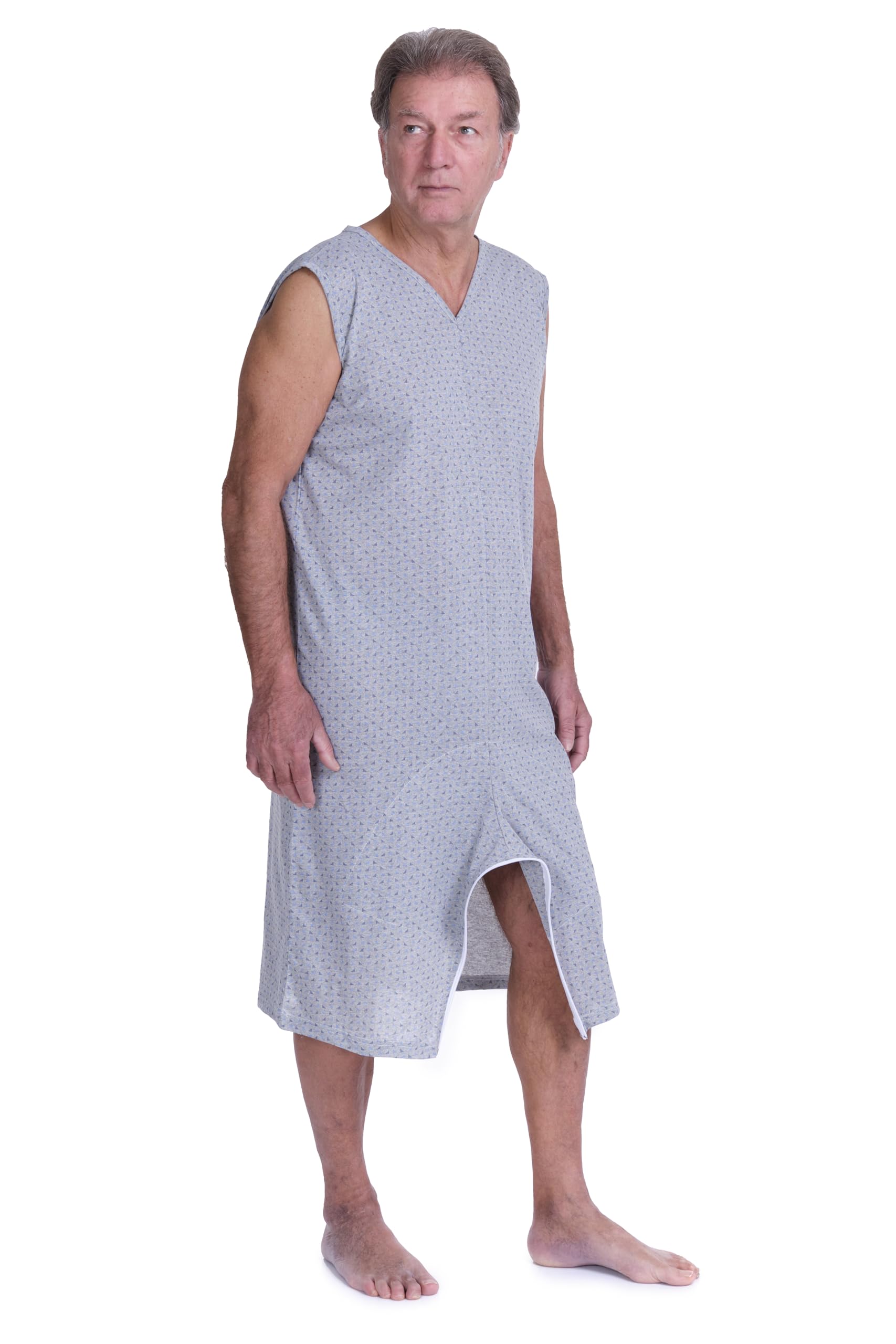 FERRUCCI COMFORT Pijama Tutón Sanitario de Verano Sin Mangas en Algodón - 9008/8 - Apto para Ancianos, Incontinencia, Alzheimer, Pantalón Corto, Fresco, gris, XXL