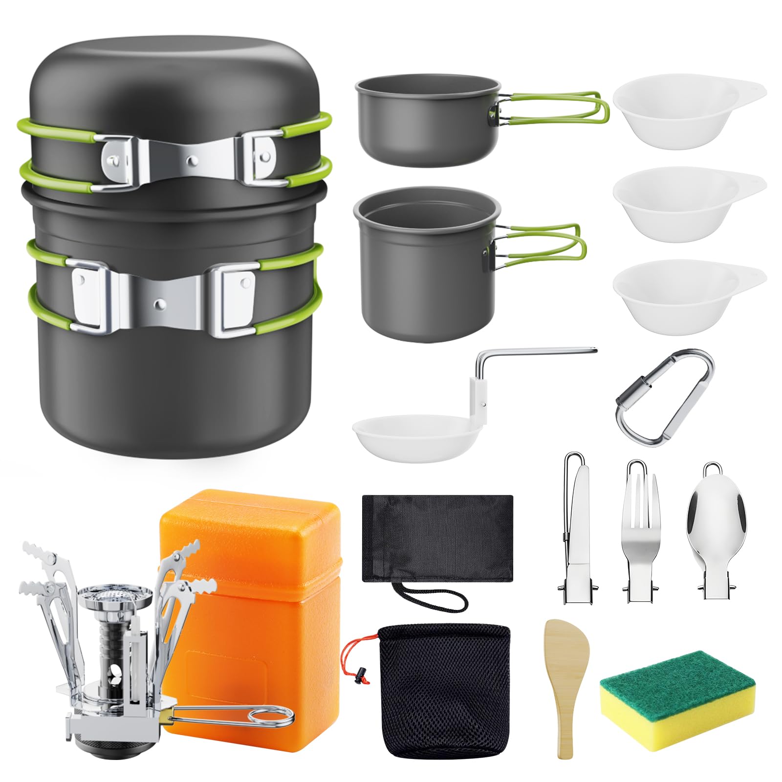 Set Da Campeggio 16 Pezzi - Pentole In Alluminio, Posate Pieghevoli E Fornellino Per Outdoor, Picnic E BBQ - Foto 5