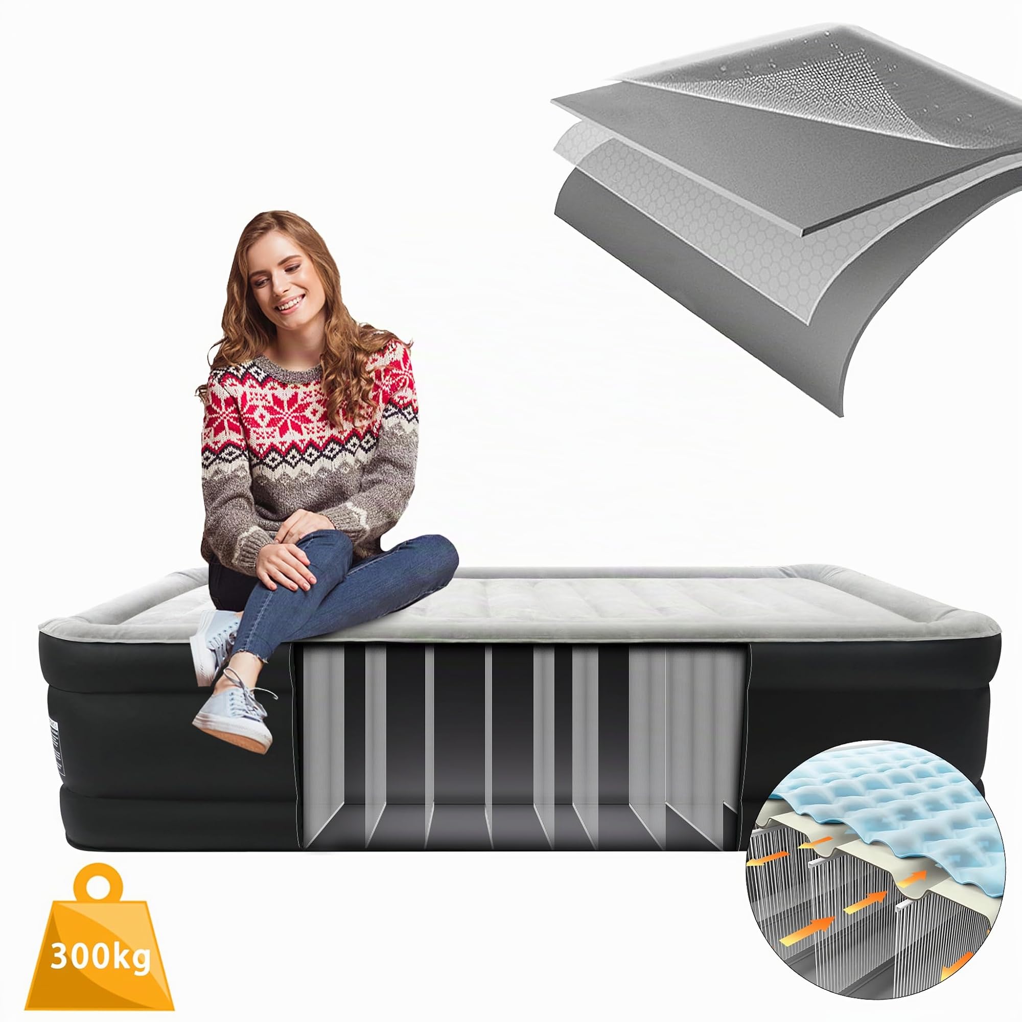 FIVMEN Luftmatratze 1 Personen Luftbett Selbstaufblasend 187x90x46cm Aufblasbare Matratze mit Elektrischer Pumpe Inflatable Mattress Gästebett Reisebett für Camping&Heimgebrauch